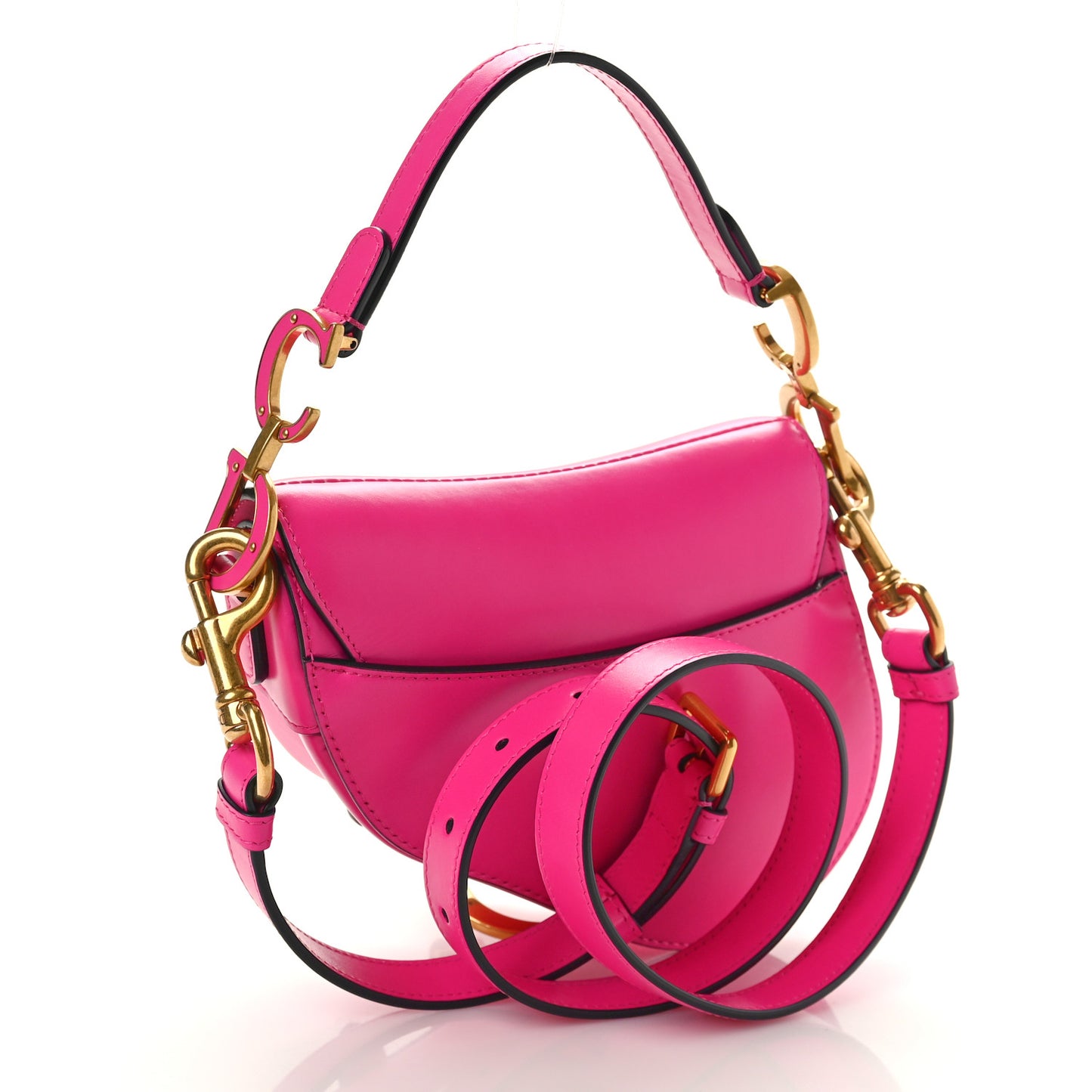 Supple Calfskin Mini Saddle Bag With Strap Passion Pink