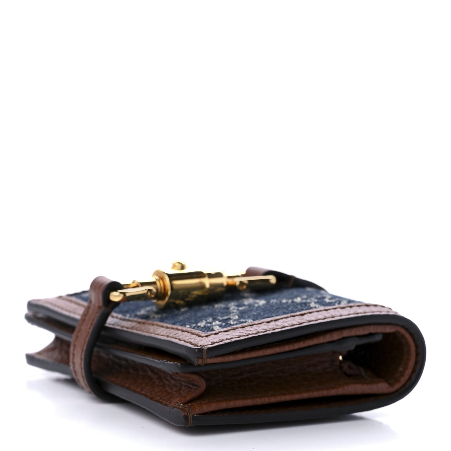 New Denim GG Monogram Jackie 1961 Card Case Blue Tea Cuir