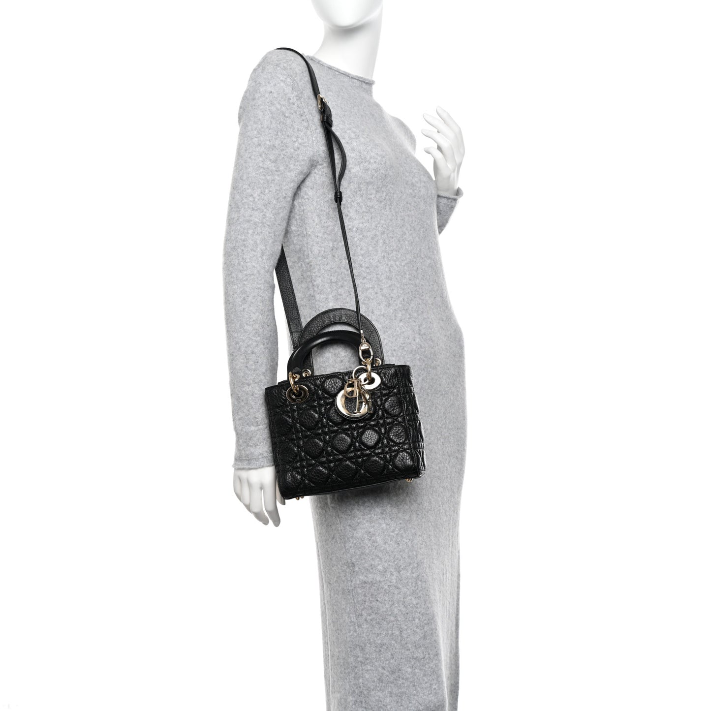 Grained Calfskin Cannage Small Lady Dior Black