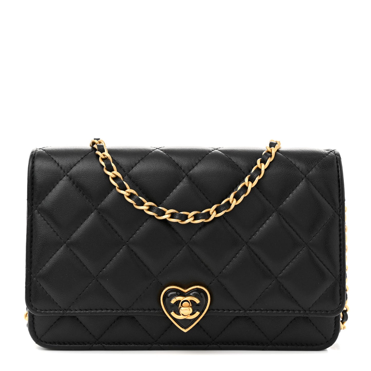 Lambskin Plexiglass Quilted Coco Love Wallet On Chain WOC Black