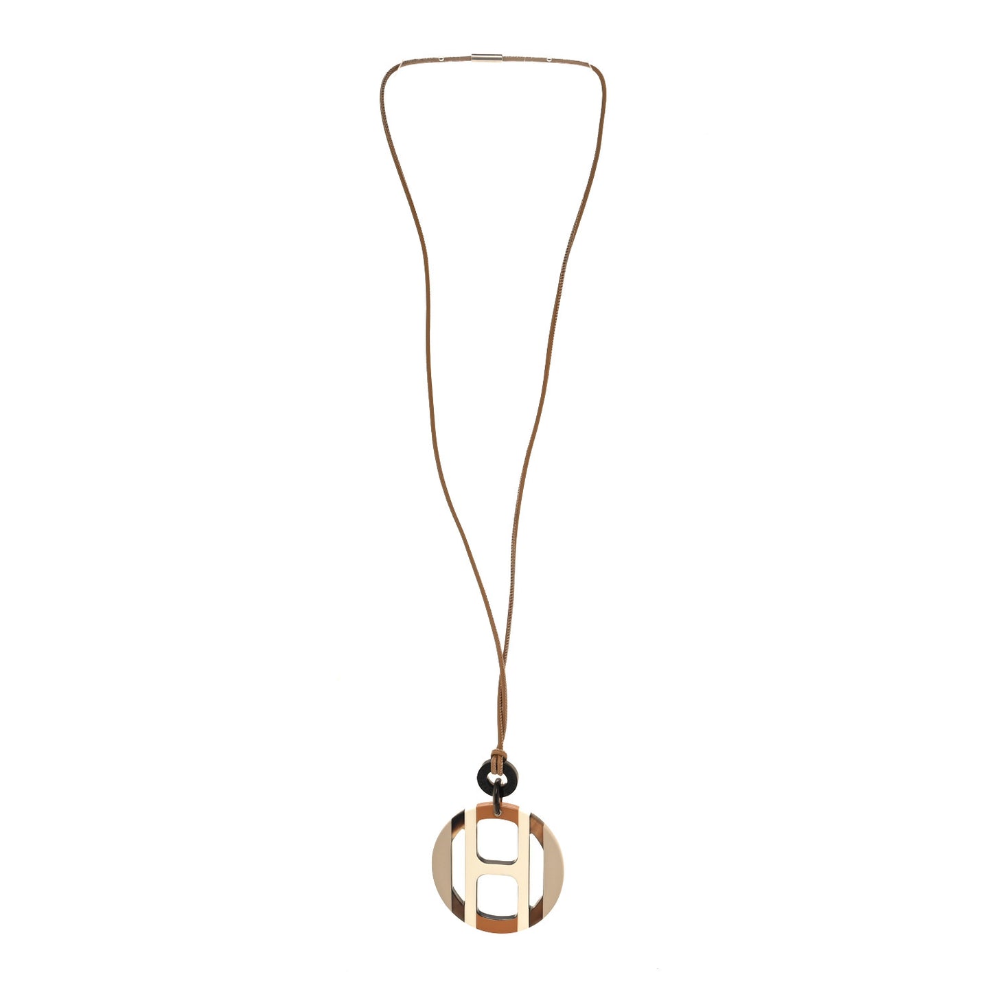 Buffalo Horn Lacquer H Equipe Pendant Necklace Sable