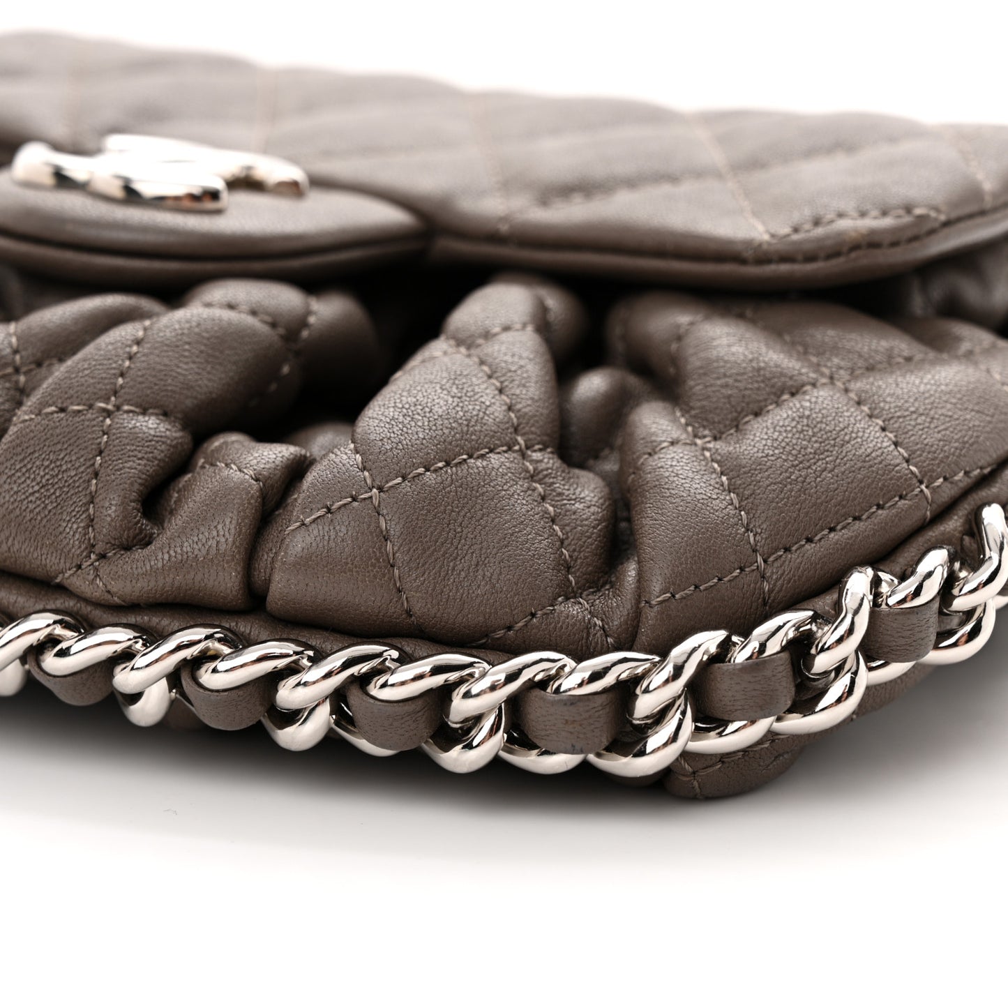 Washed Lambskin Quilted Mini Chain Around Flap Taupe