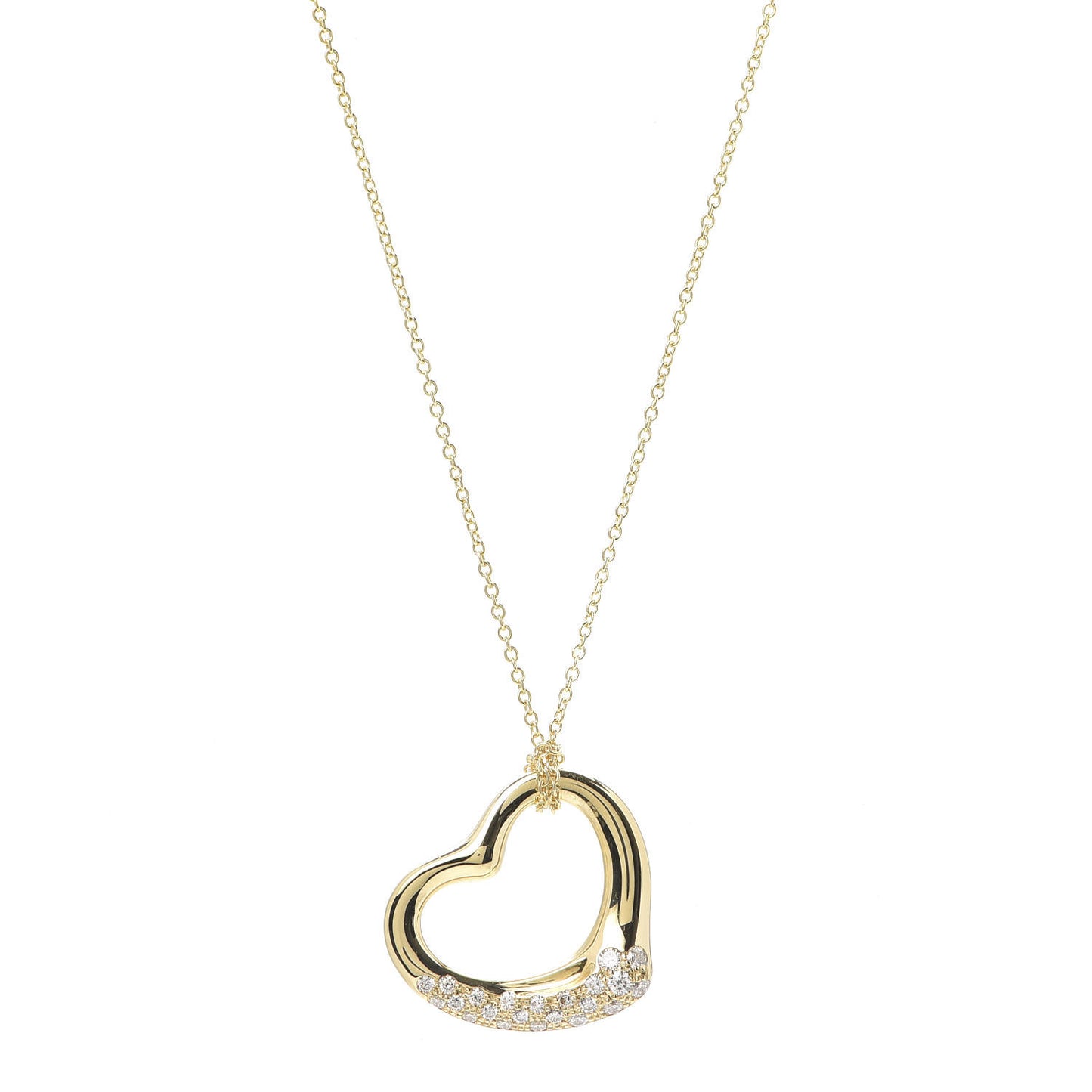 18K Yellow Gold Diamond 22mm Elsa Peretti Open Heart Pendant Necklace