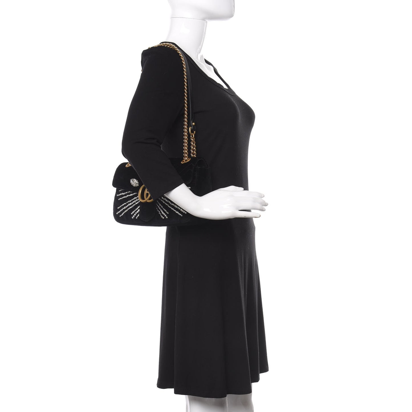 Velvet Matelasse Marquise Crystals Embroidered Small GG Marmont Shoulder Bag Black