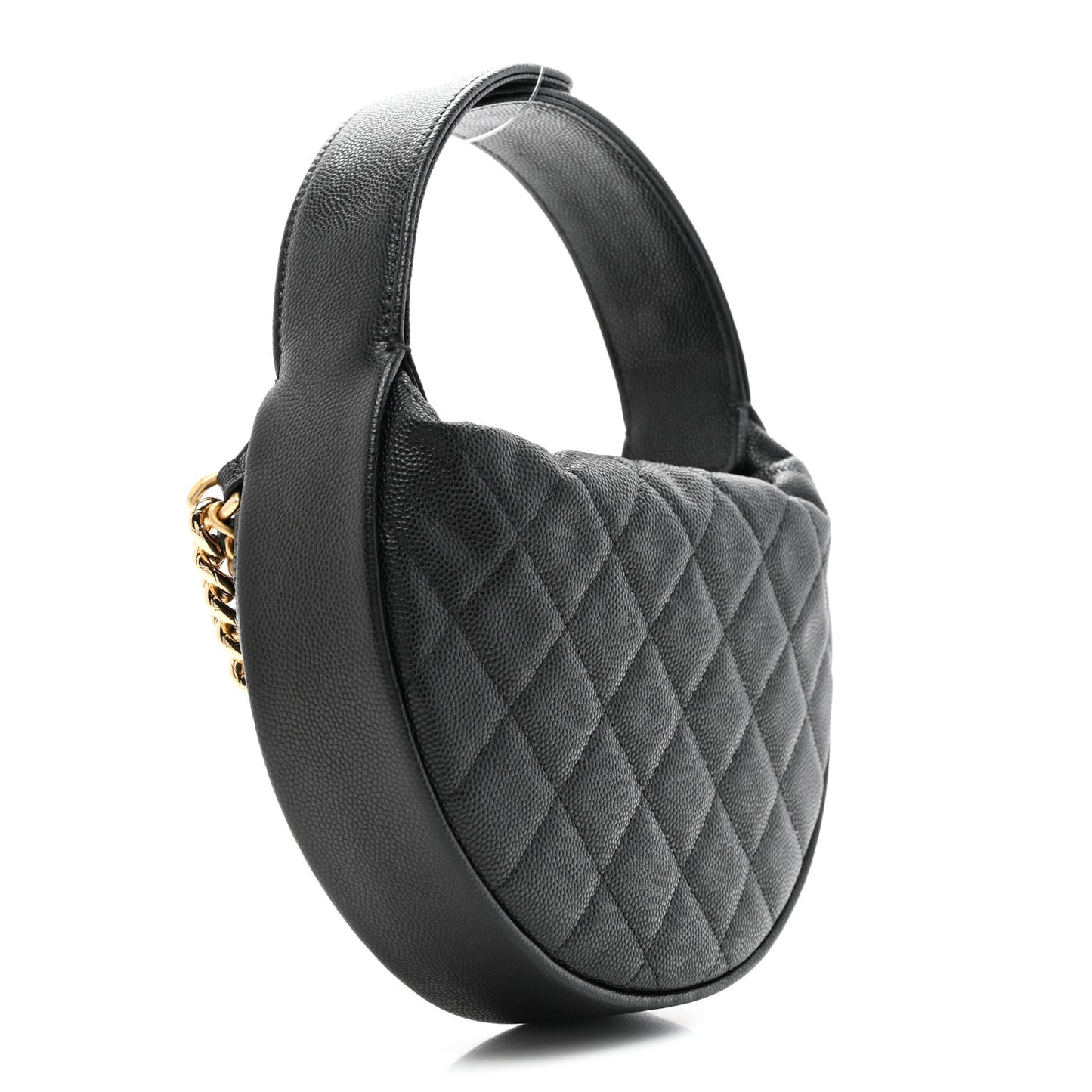 Shiny Caviar Quilted Bow Pouch Hobo Black
