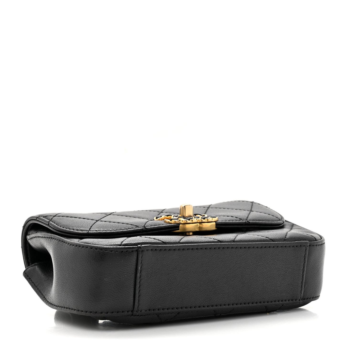 Lambskin Quilted Chain Infinity Waist Belt Bag Black