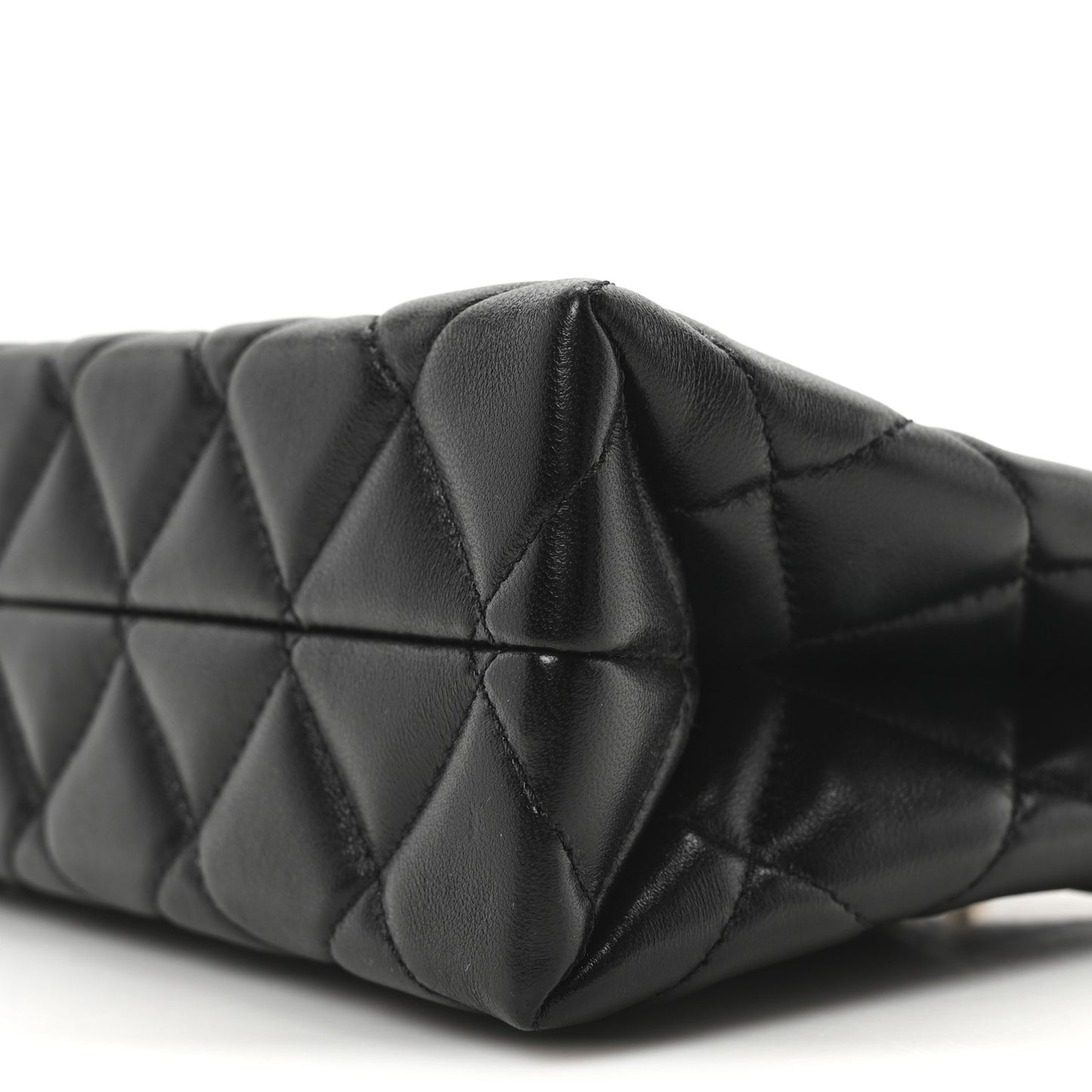 Lambskin Quilted Enamel Mini Shopping Bag Black
