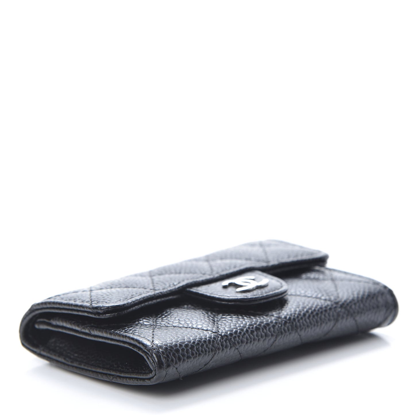 Caviar Quilted Flap Card Holder Wallet Black
