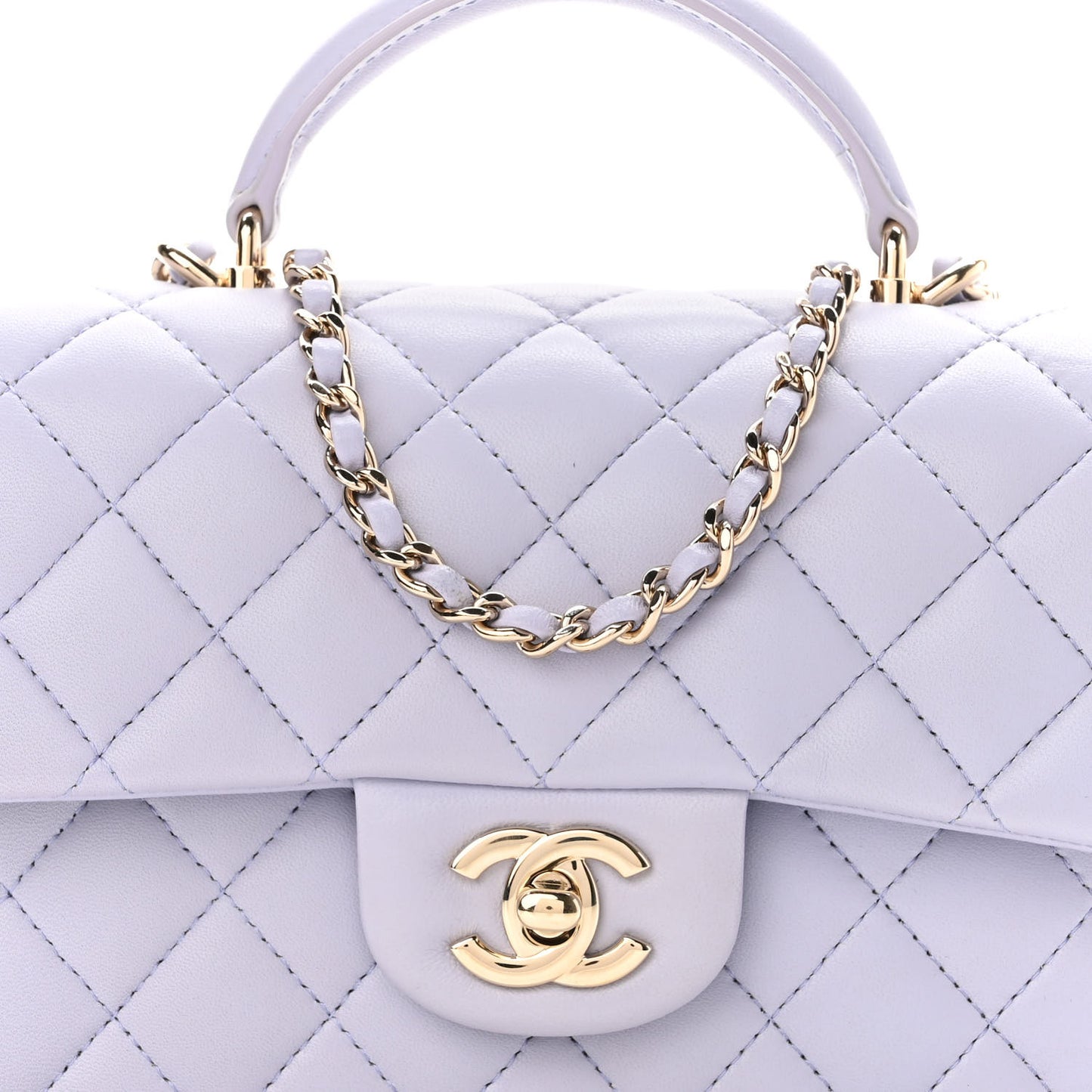 Lambskin Quilted Mini Top Handle Rectangular Flap Light Purple