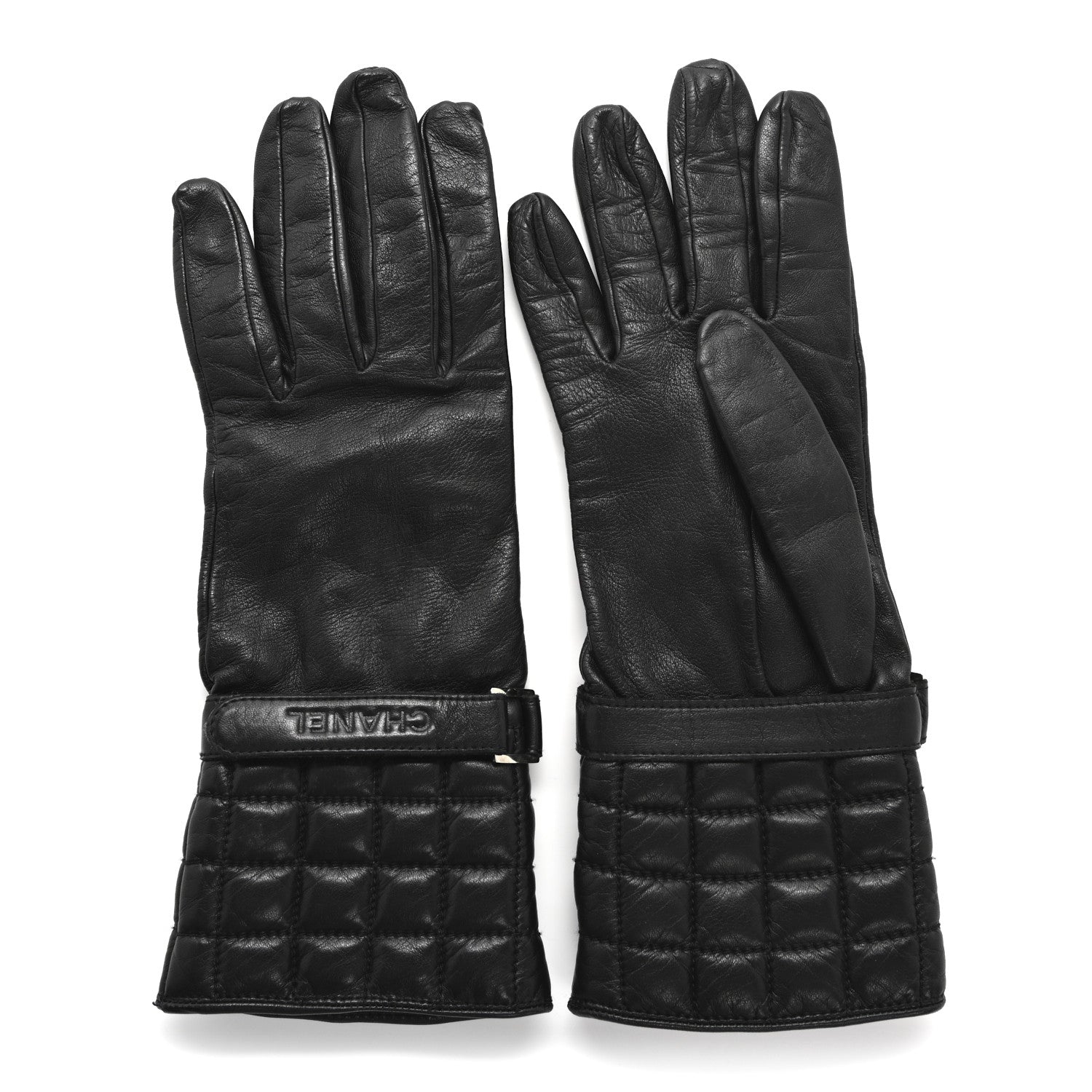 Chanel Lambskin Quilted Chocolate Bar Gloves 7 Black 1 of 8