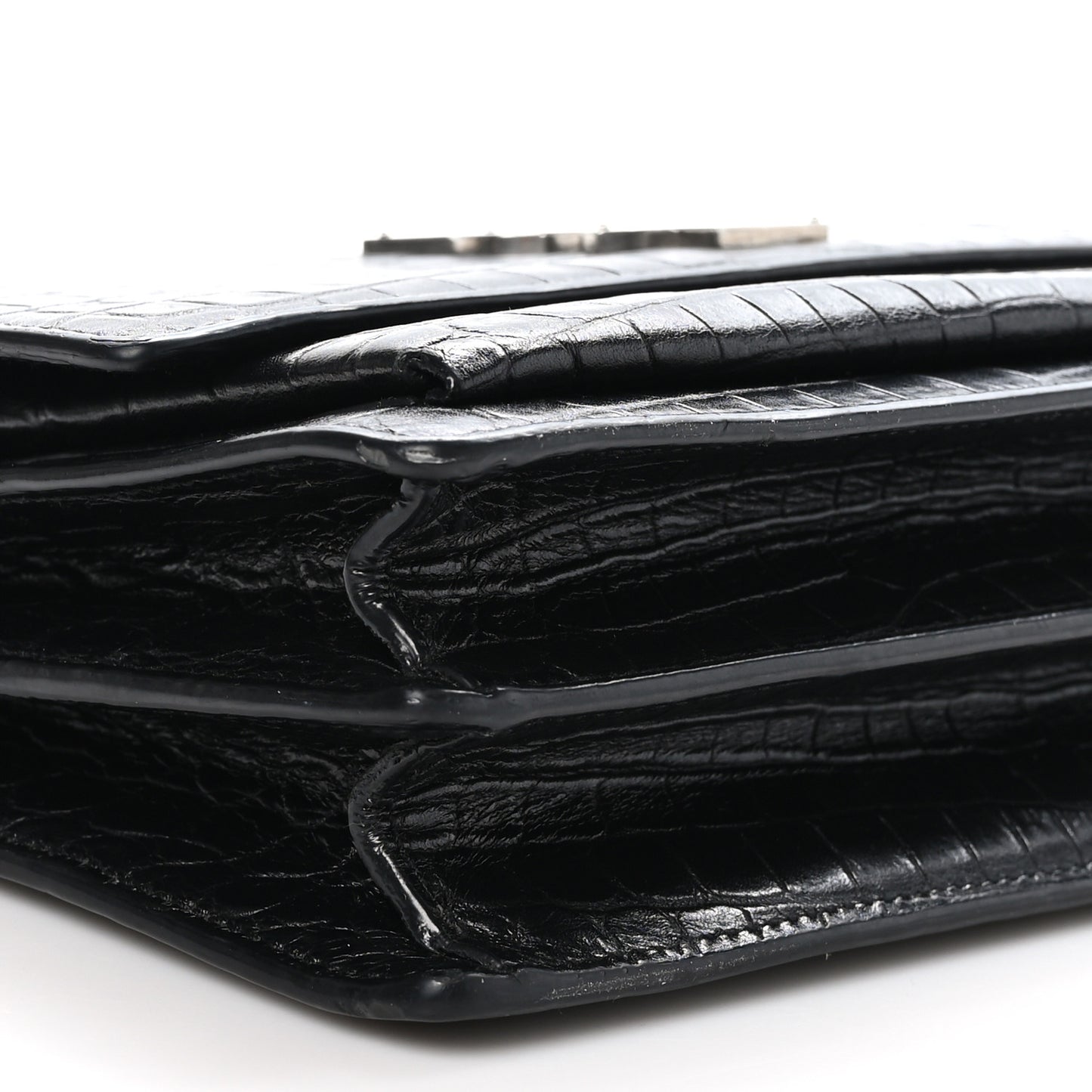 Calfskin Crocodile Embossed Medium Monogram Sunset Black