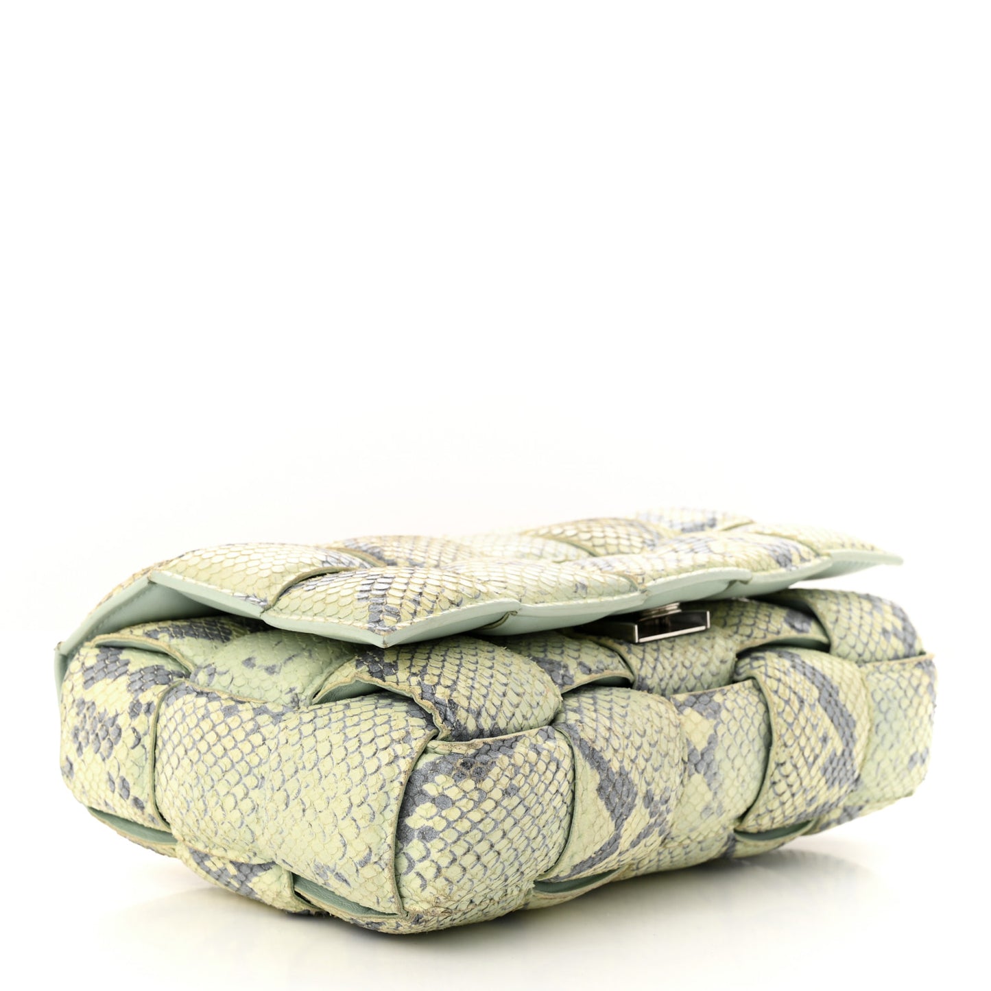 Goatskin Python Embossed Padded Cassette Crossbody Bag Kiwi Black Silver
