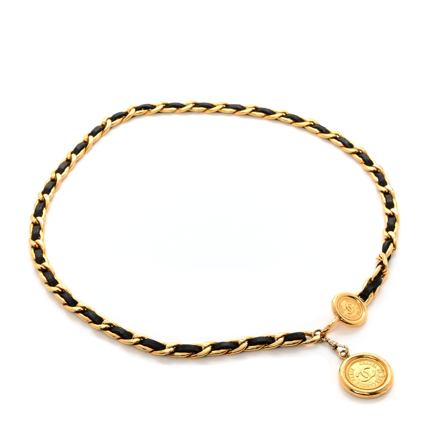 Lambskin Chain CC Medallion Belt Black Gold