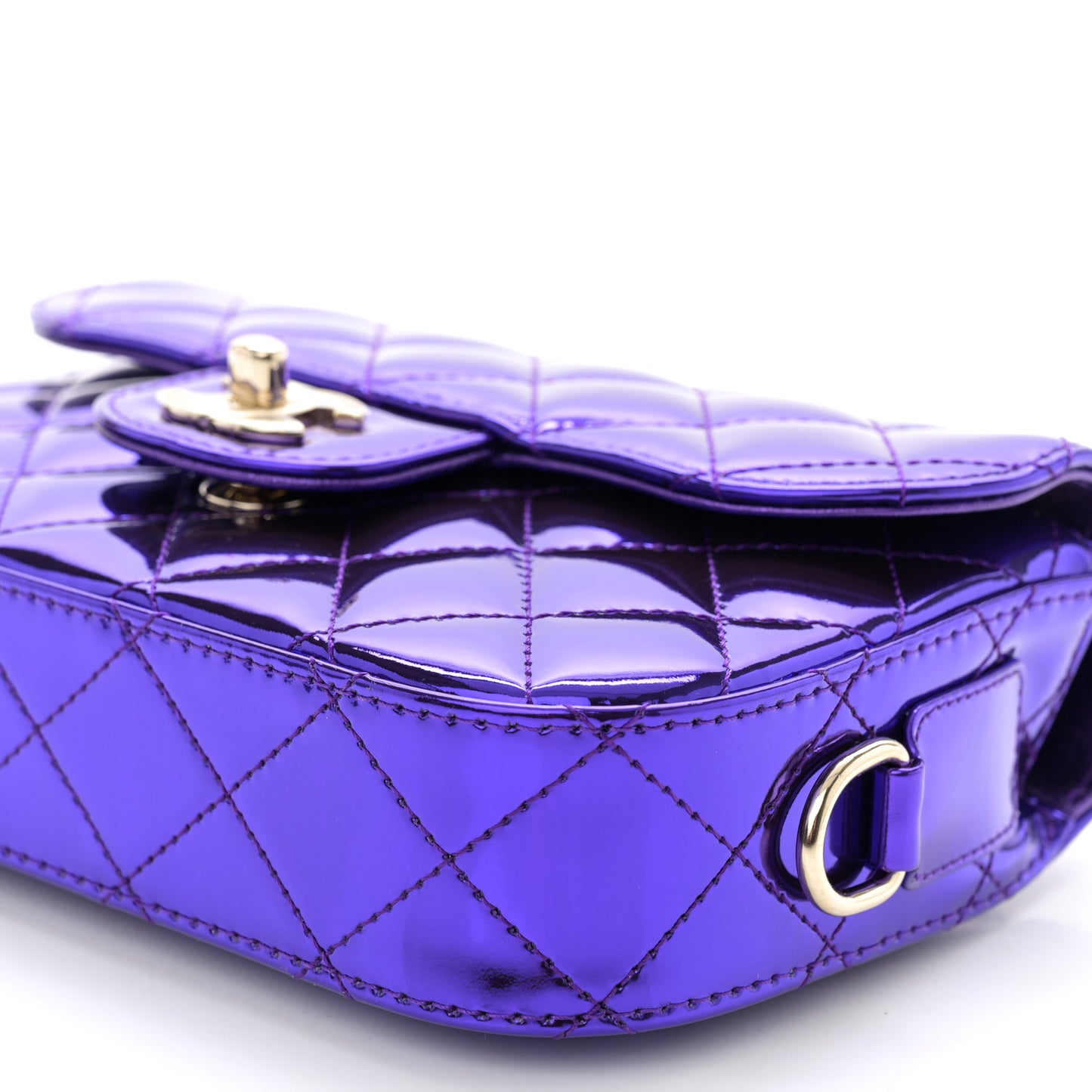 Mirror Calfskin Metallic Calfskin Quilted Hollywood Boulevard Mini Flap With Star Coin Purse Purple