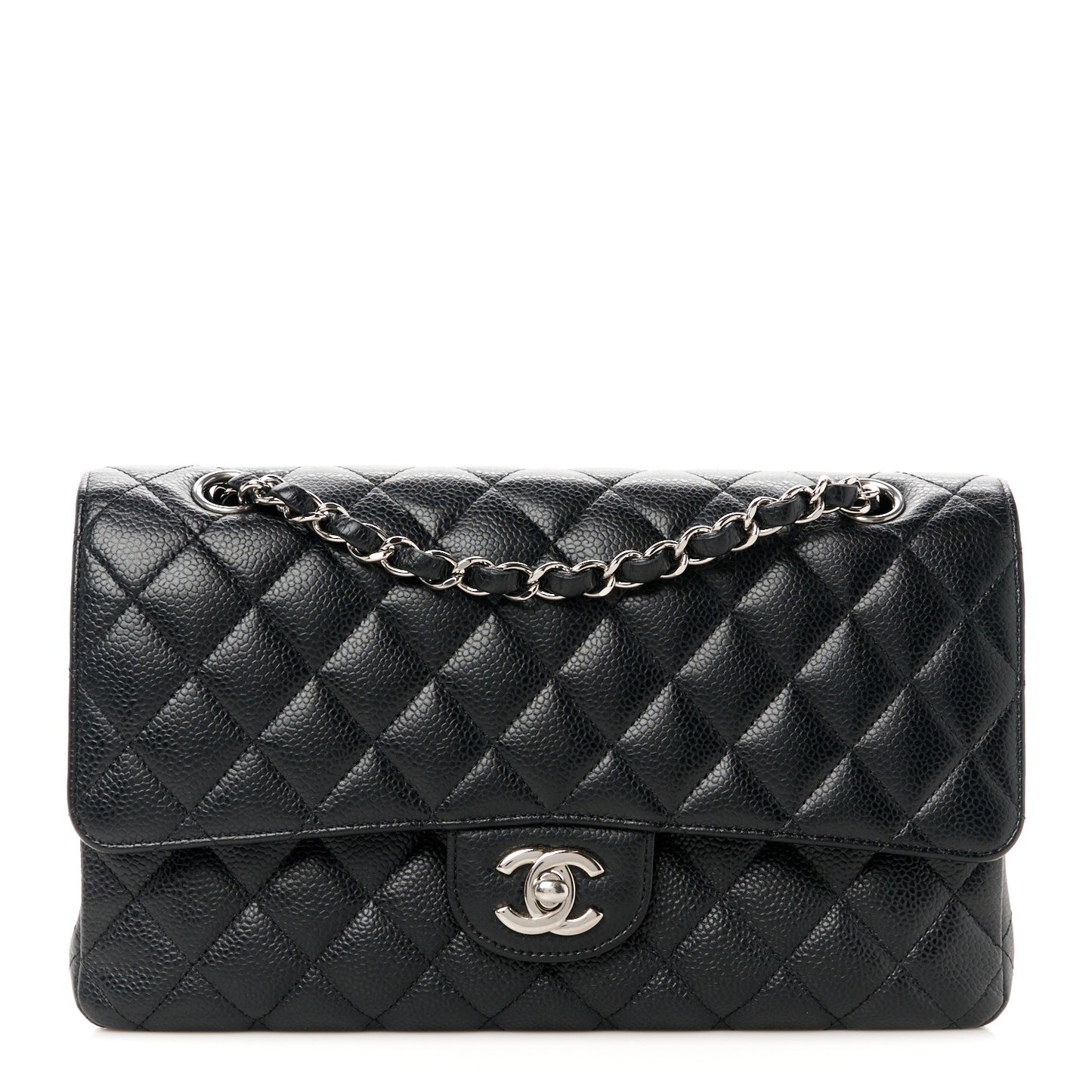 Caviar Quilted Medium Double Flap Black