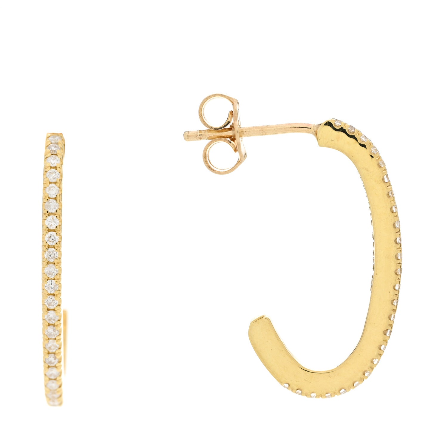18K Yellow Gold Diamond Small Elongated Edith Hoop Earrings