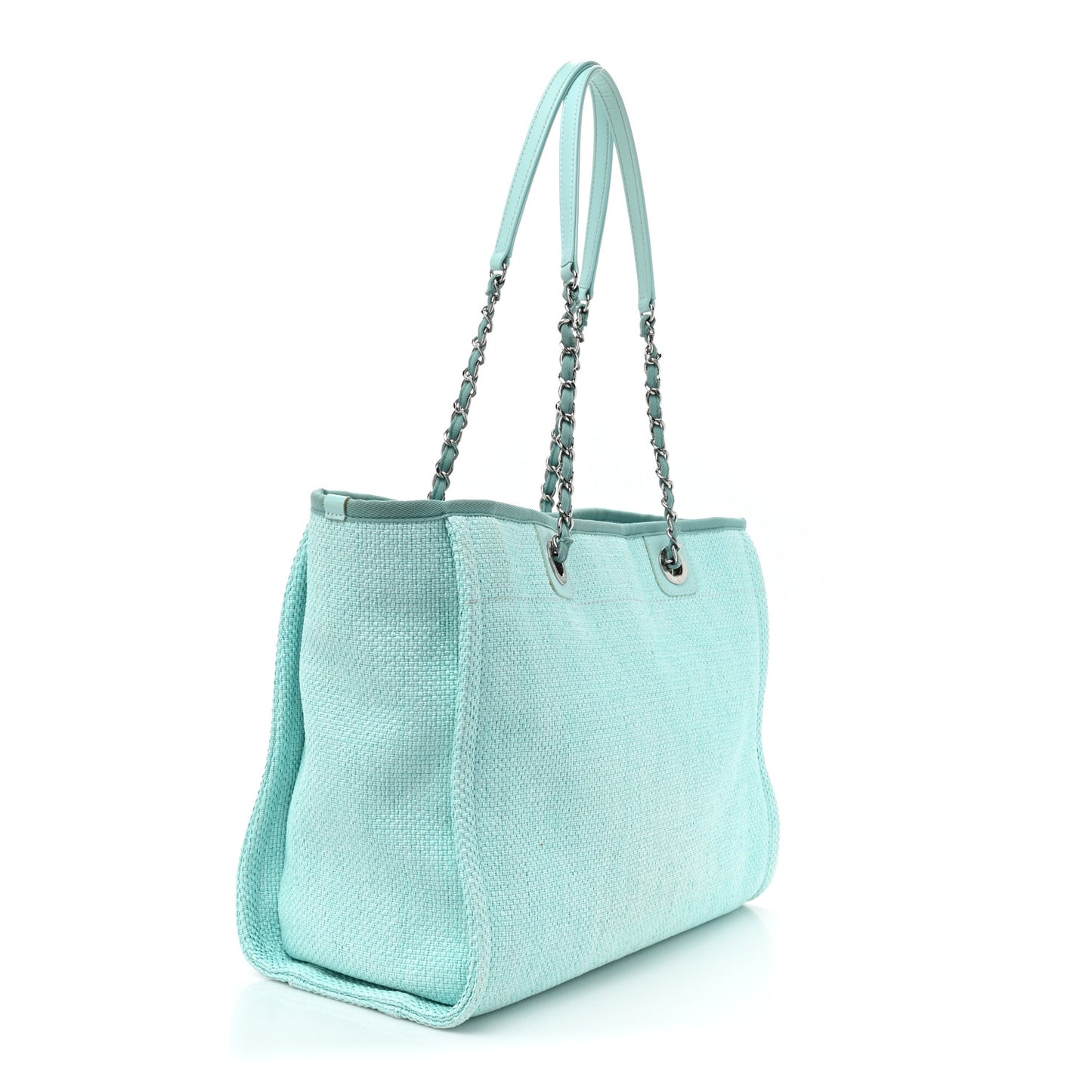Woven Straw Raffia Small Deauville Tote Turquoise