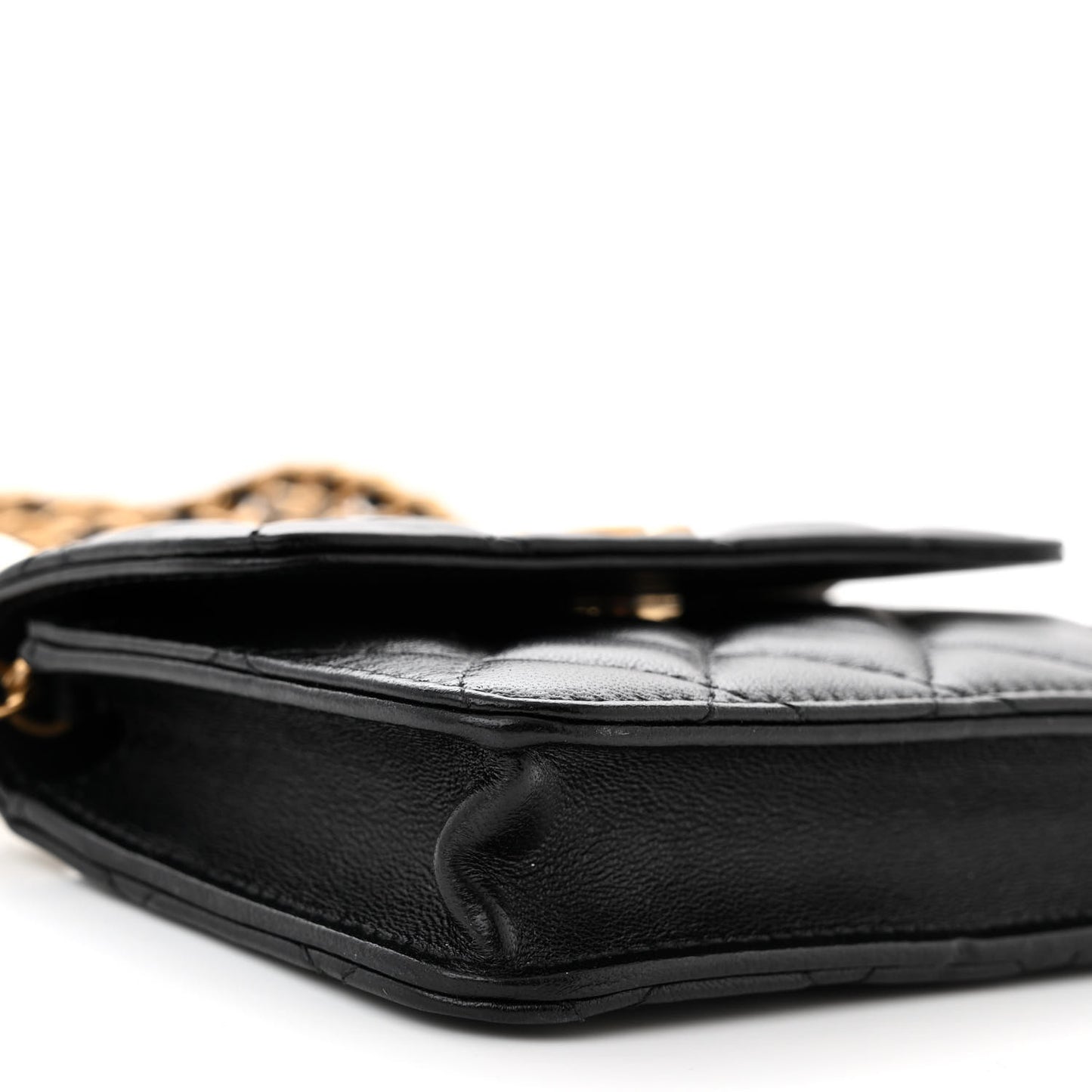 Lambskin Quilted Maxi Pearl Clutch With Chain Black