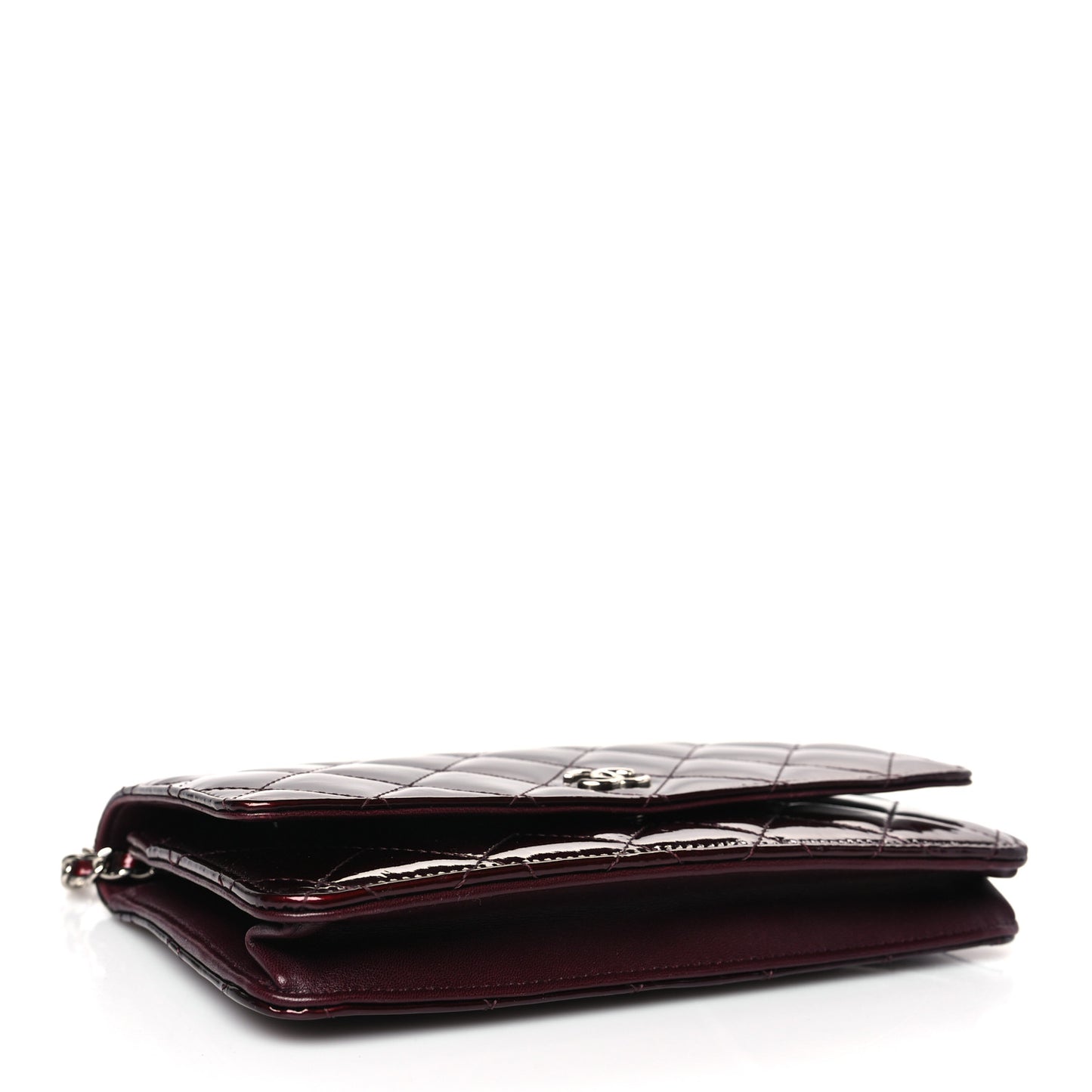 Patent Quilted Wallet On Chain WOC Burgundy