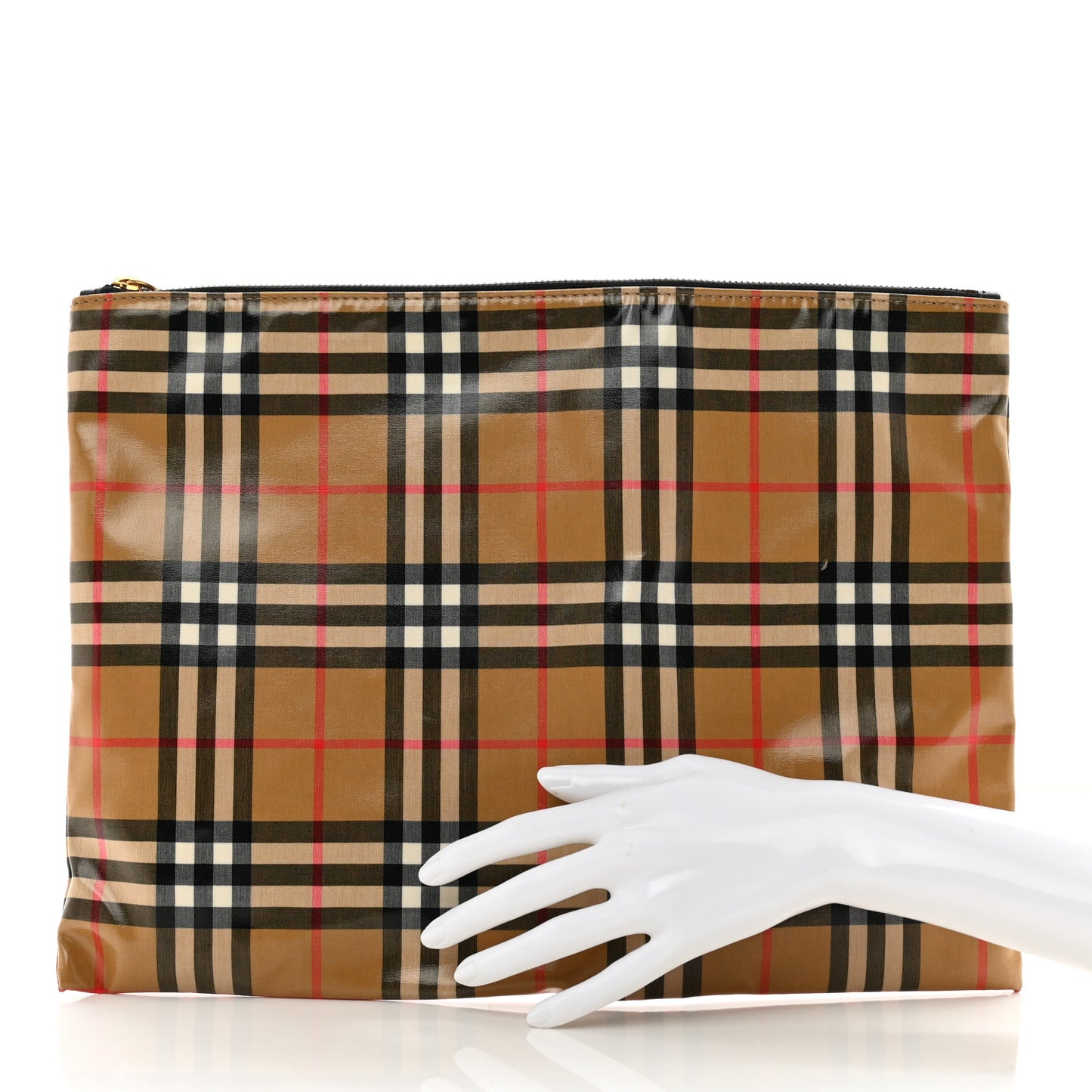 Coated Canvas Vintage Check Large Zip Pouch Antique Yellow