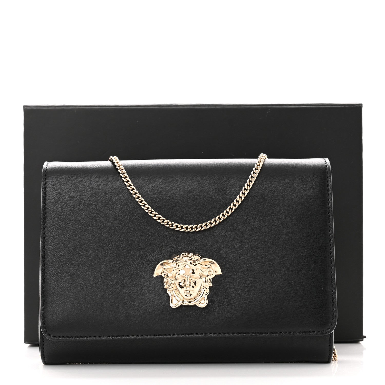 Versace Vitello Palazzo Medusa Evening Clutch Bag Black 12 of 12