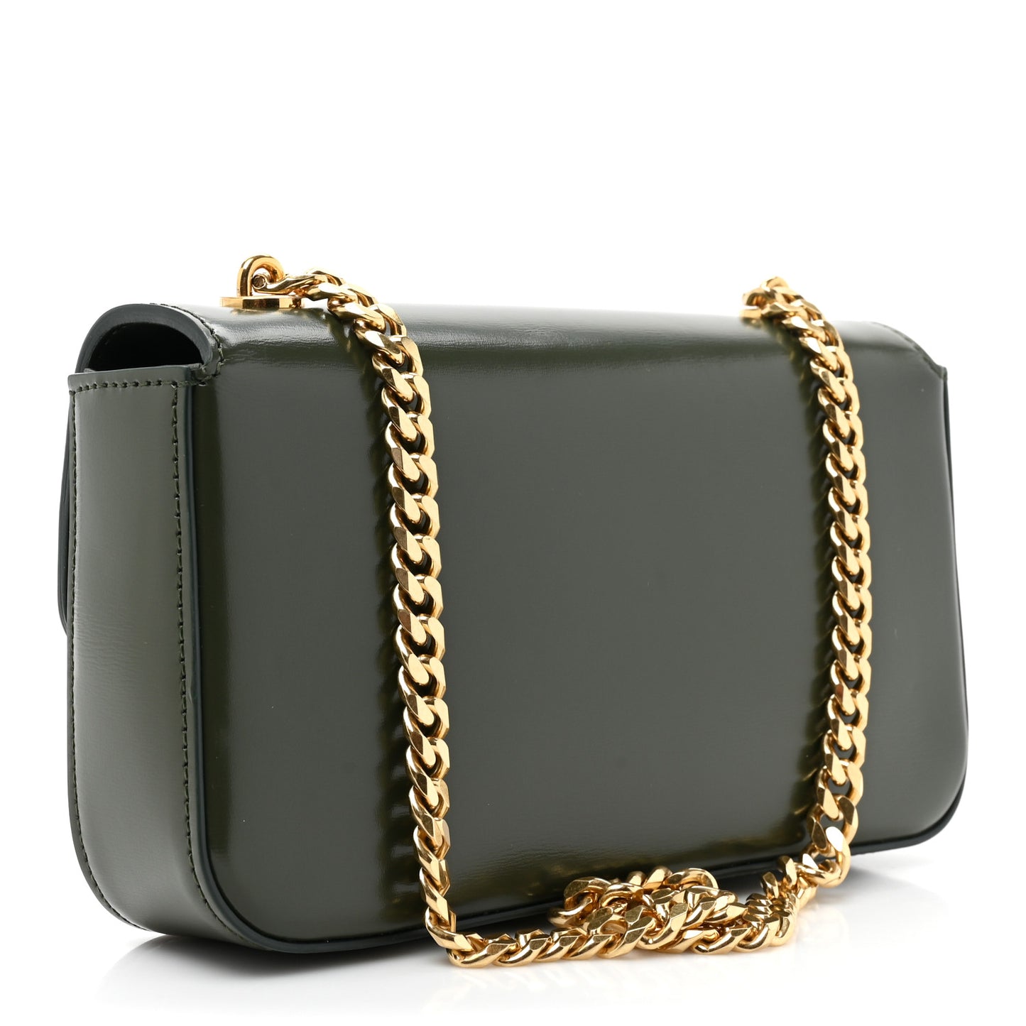 Shiny Calfskin Cuir Triomphe Chain Shoulder Bag Dark Olive