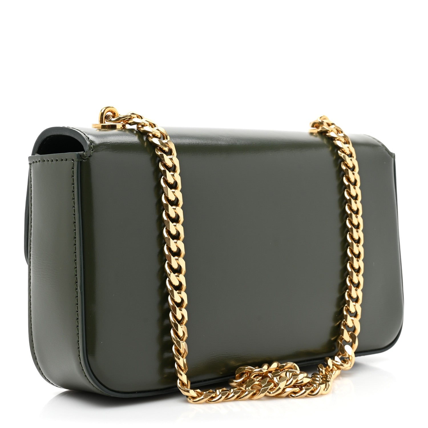 Celine Shiny Calfskin Cuir Triomphe Chain Shoulder Bag Dark Olive 3 of 13