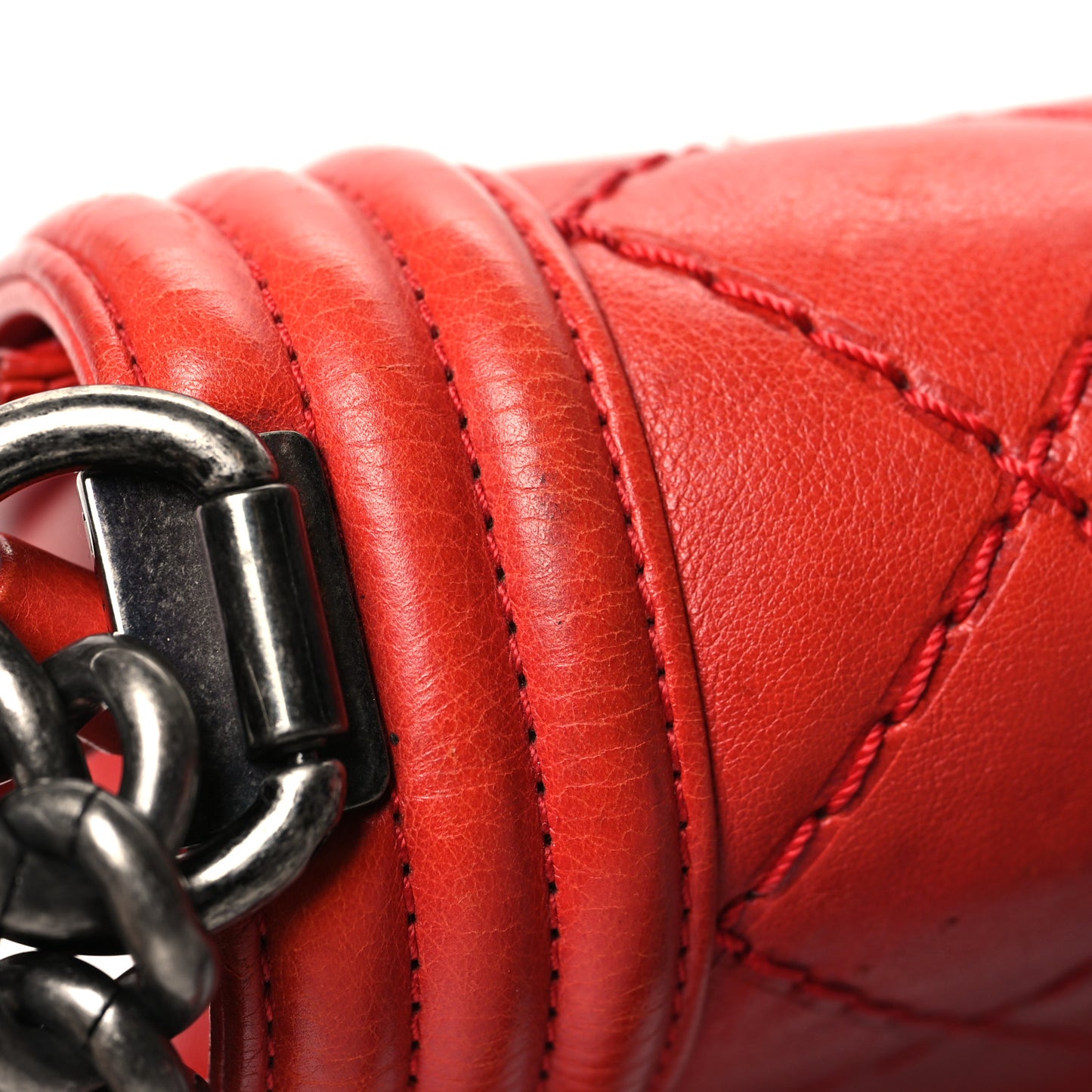 Calfskin Double Stitch Small Boy Flap Red