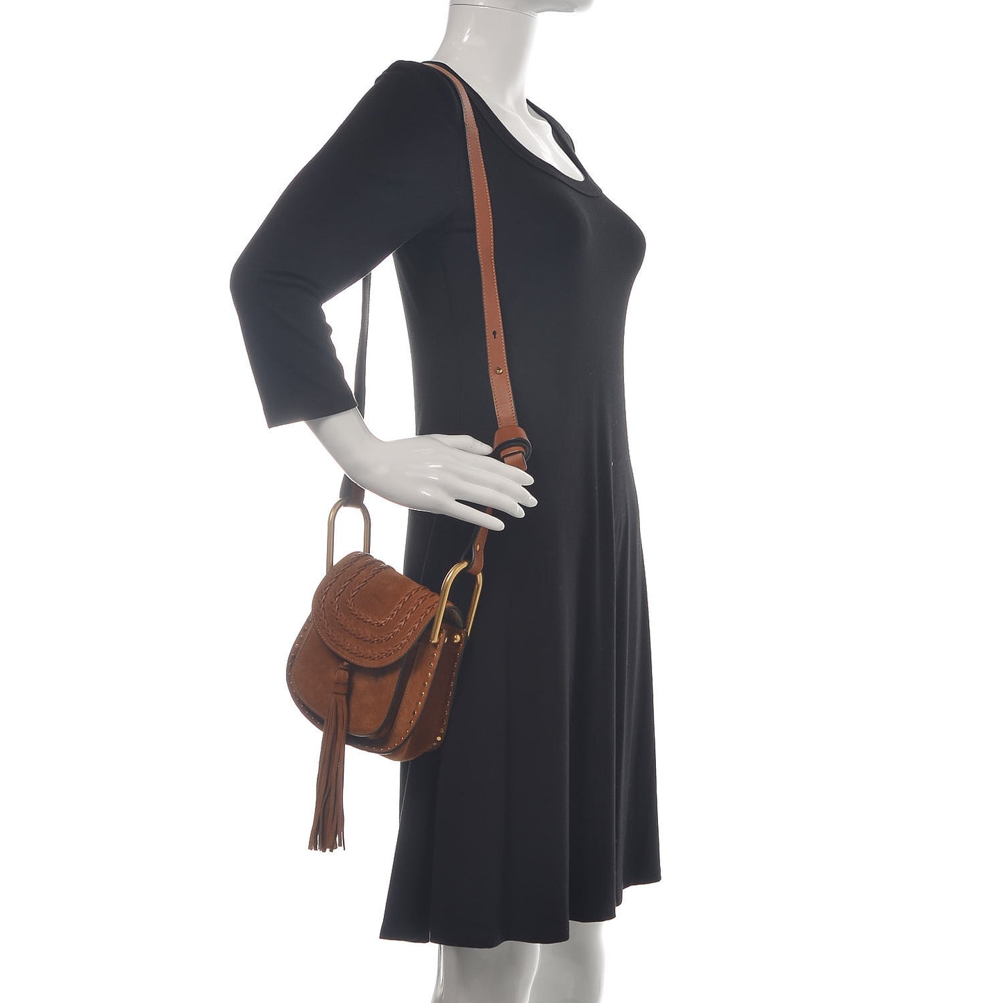 Suede Calfskin Braided Small Hudson Shoulder Bag Caramel