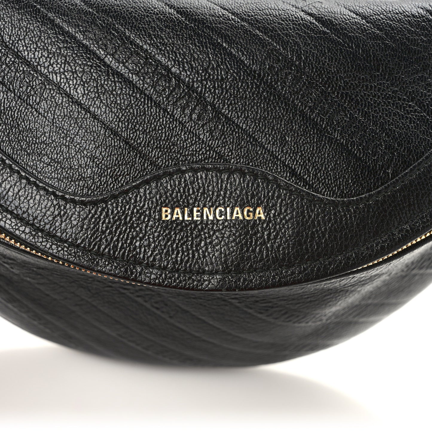 Shiny Goatskin Allover Logo Embossed XXS Souvenir Belt Bag Black