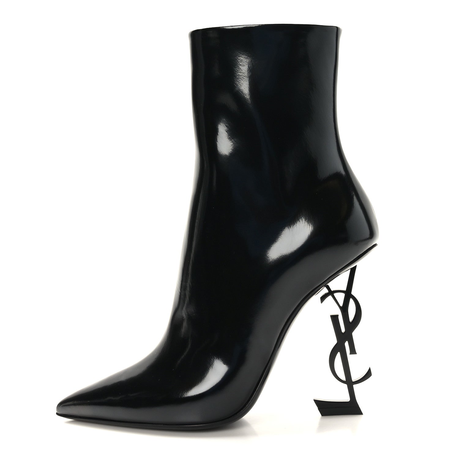 Saint Laurent Glazed Calfskin Opyum Ankle Boots 40 Black 1470131