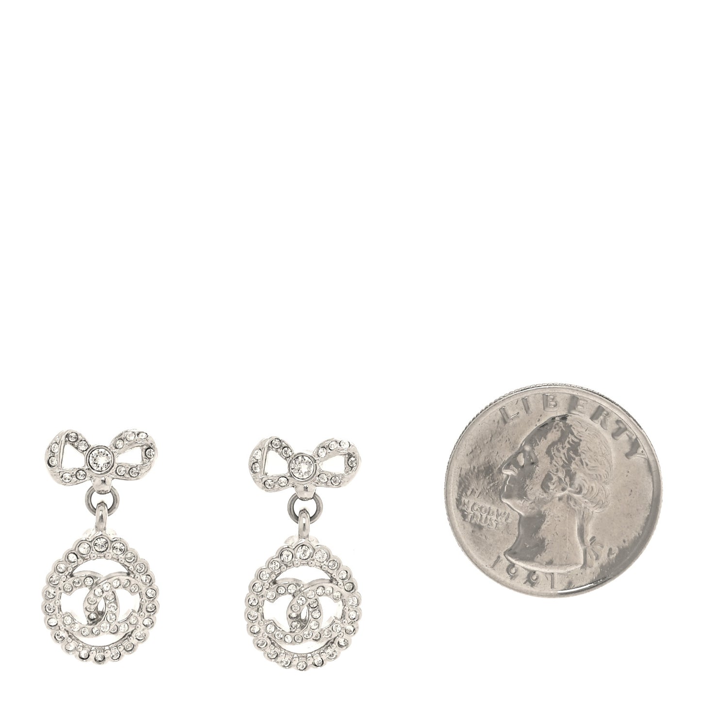 Crystal CC Bow Drop Earrings Silver