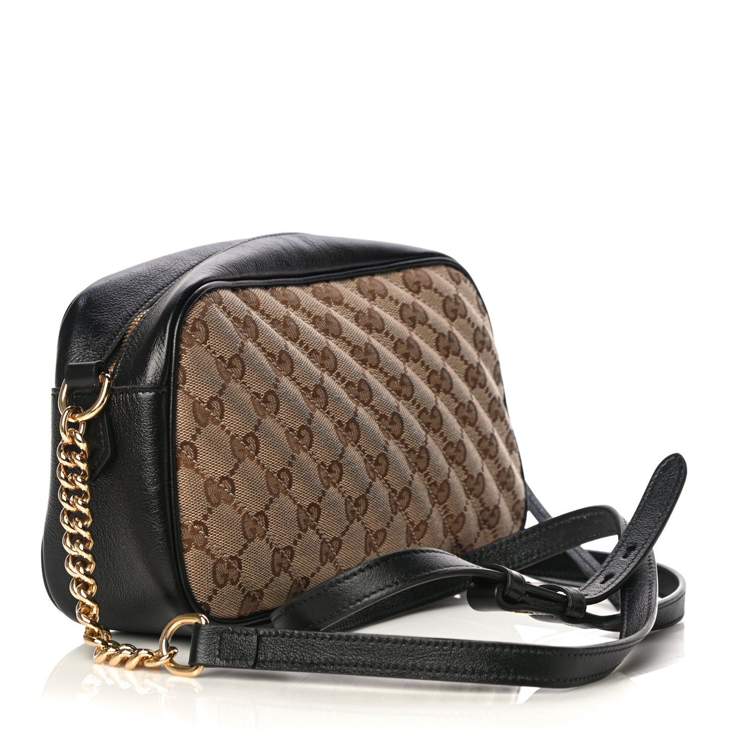 Monogram Matelasse Diagonal Small GG Marmont Chain Shoulder Bag Beige Black