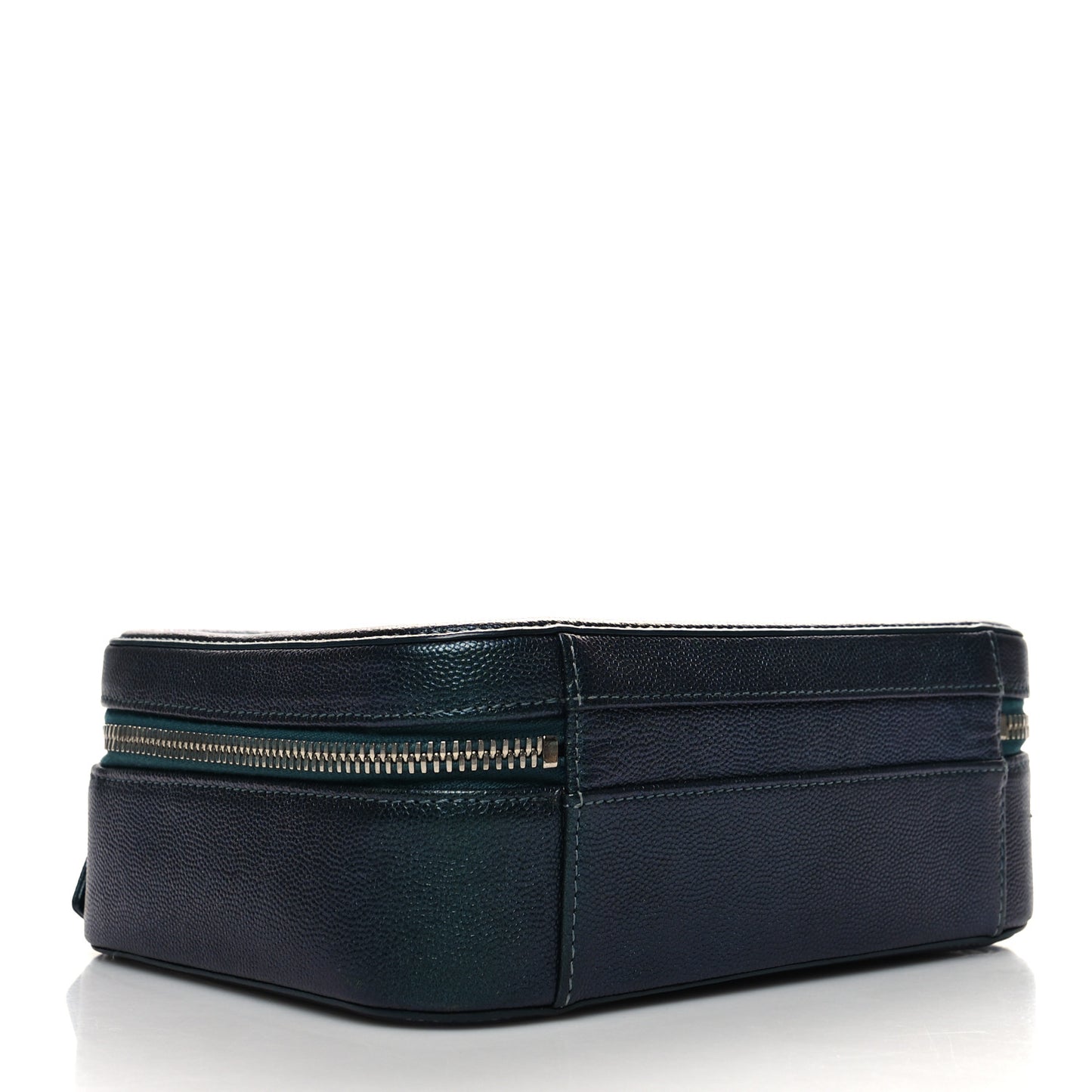 Iridescent Caviar Quilted Medium CC Filigree Vanity Case Dark Turquoise
