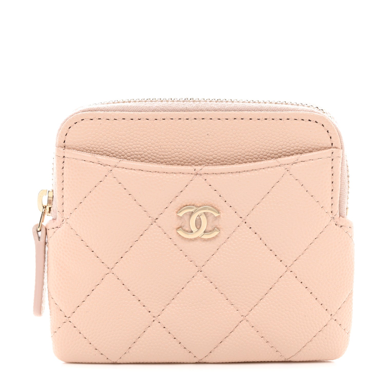 Chanel Caviar Quilted Zip Card Holder Wallet Light Beige 1 of 7