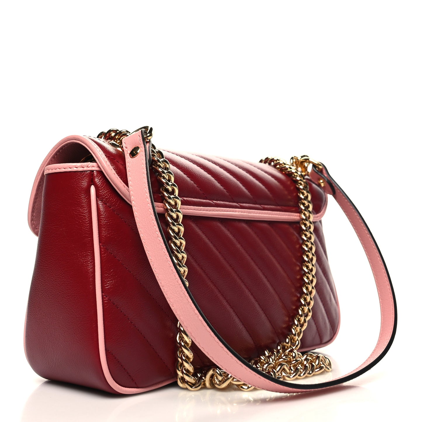 Azalea Calfskin Enamel Matelasse Diagonal Small Torchon GG Marmont Shoulder Bag New Cherry Red Wild Rose
