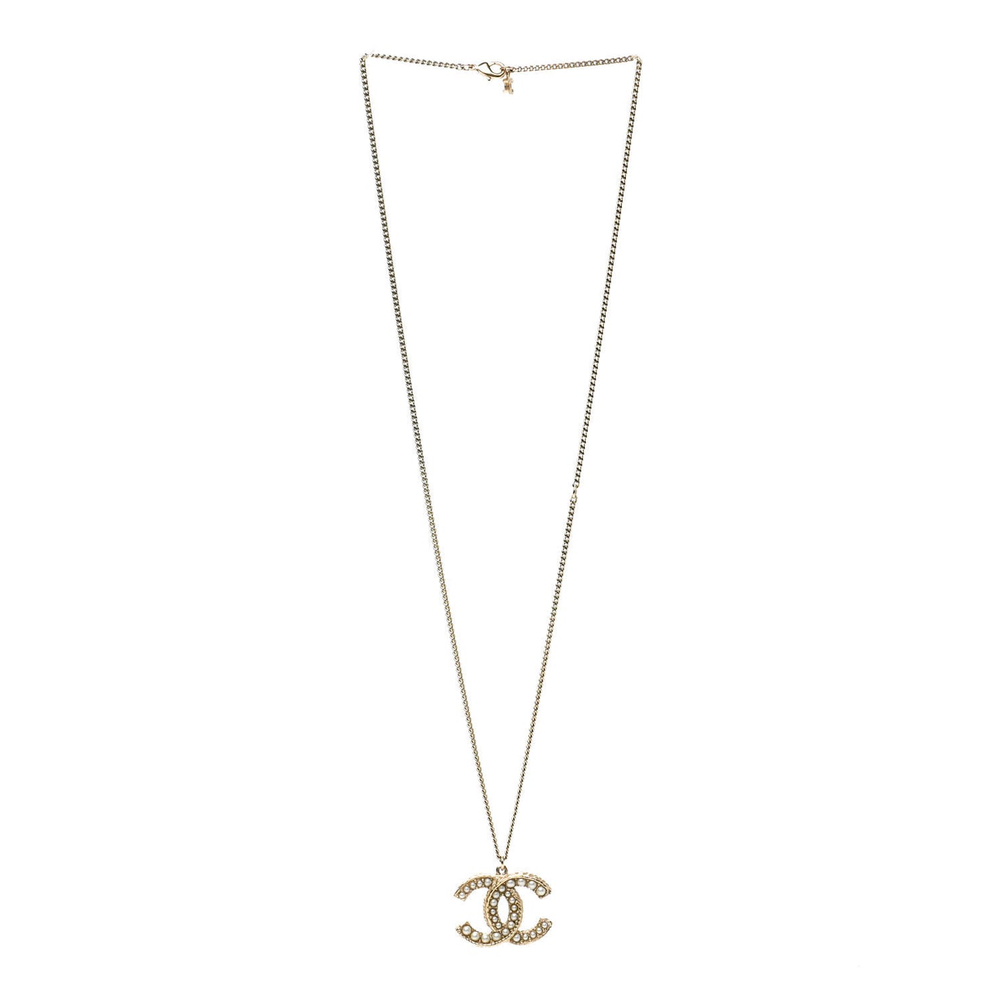 Pearl CC Pendant Necklace Gold