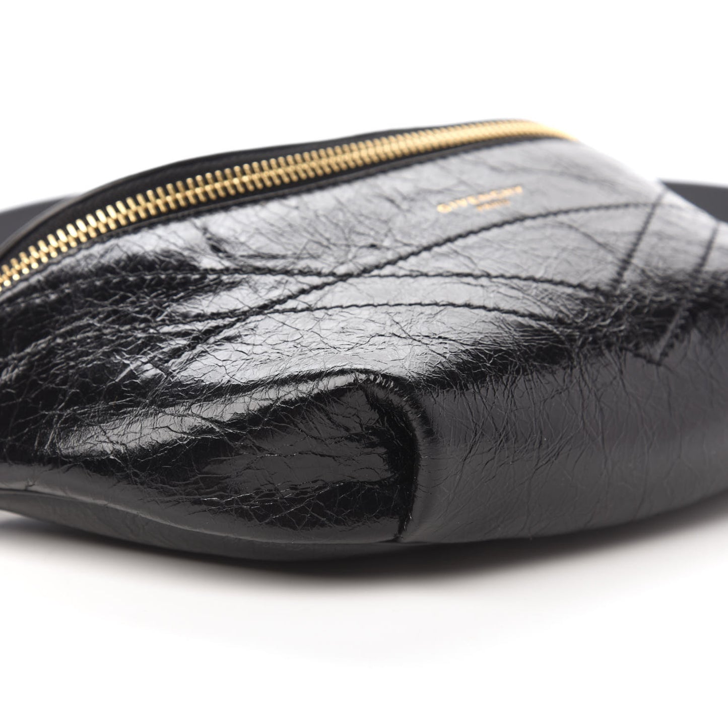 Crackle Calfskin ID Belt Bag Black