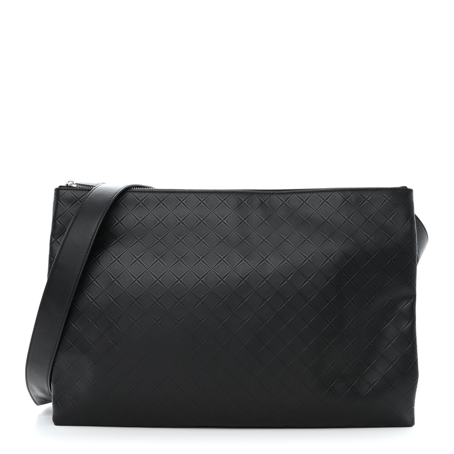 Intrecciato Embossed Triple Zip Messenger Bag Black