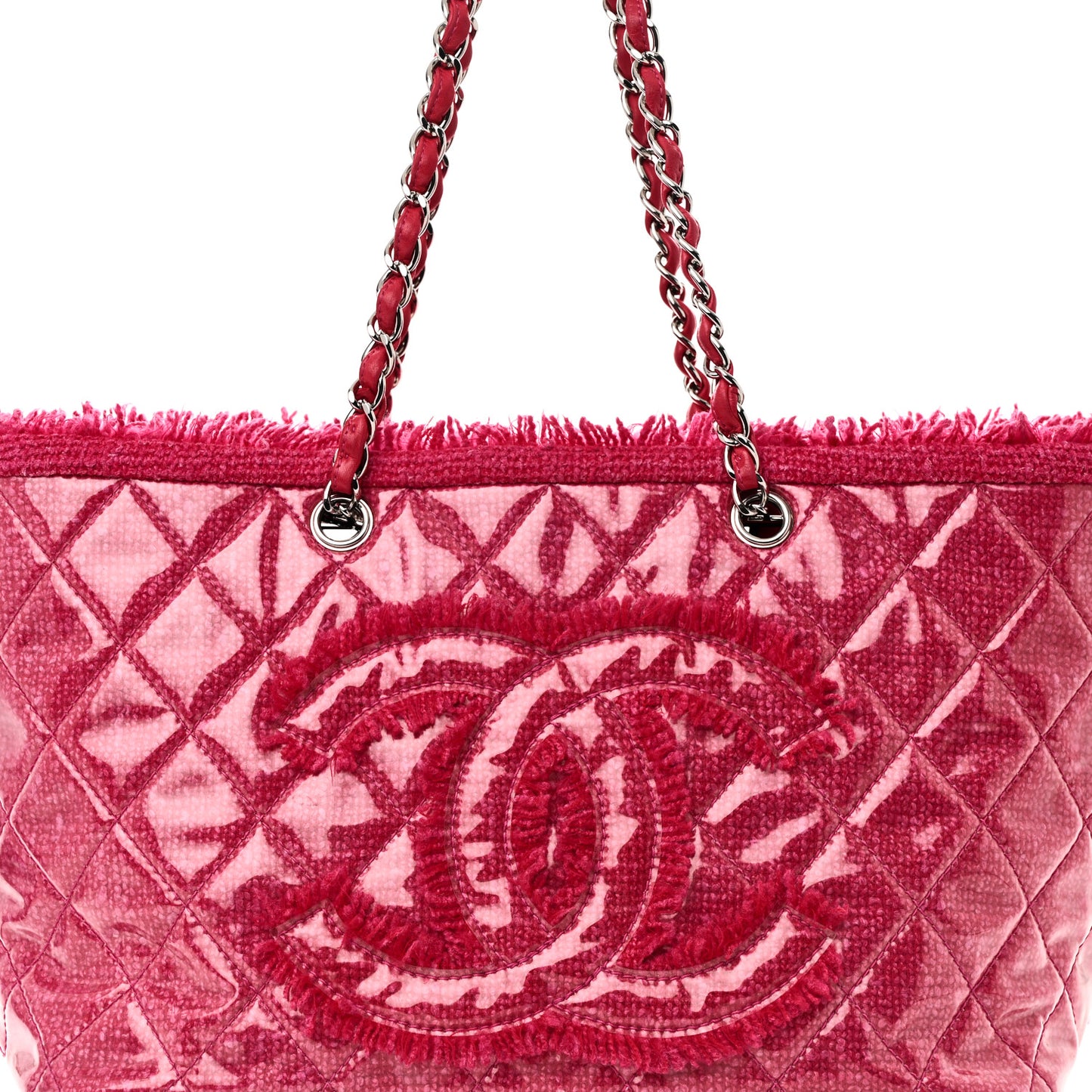 Vinyl Quilted Funny Tweed Tote Fuchsia