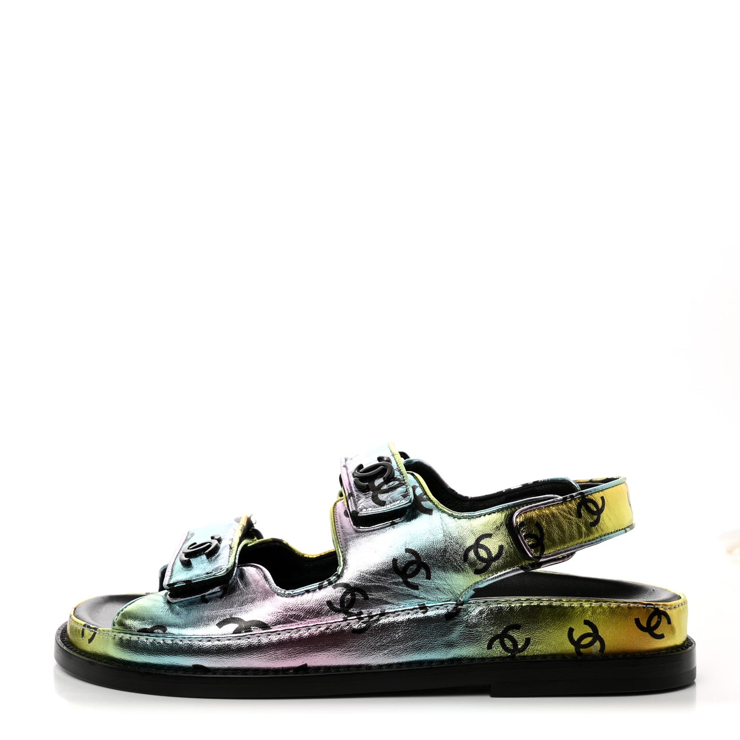 Laminated Lambskin Printed CC Dad Sandals 36 Multicolor