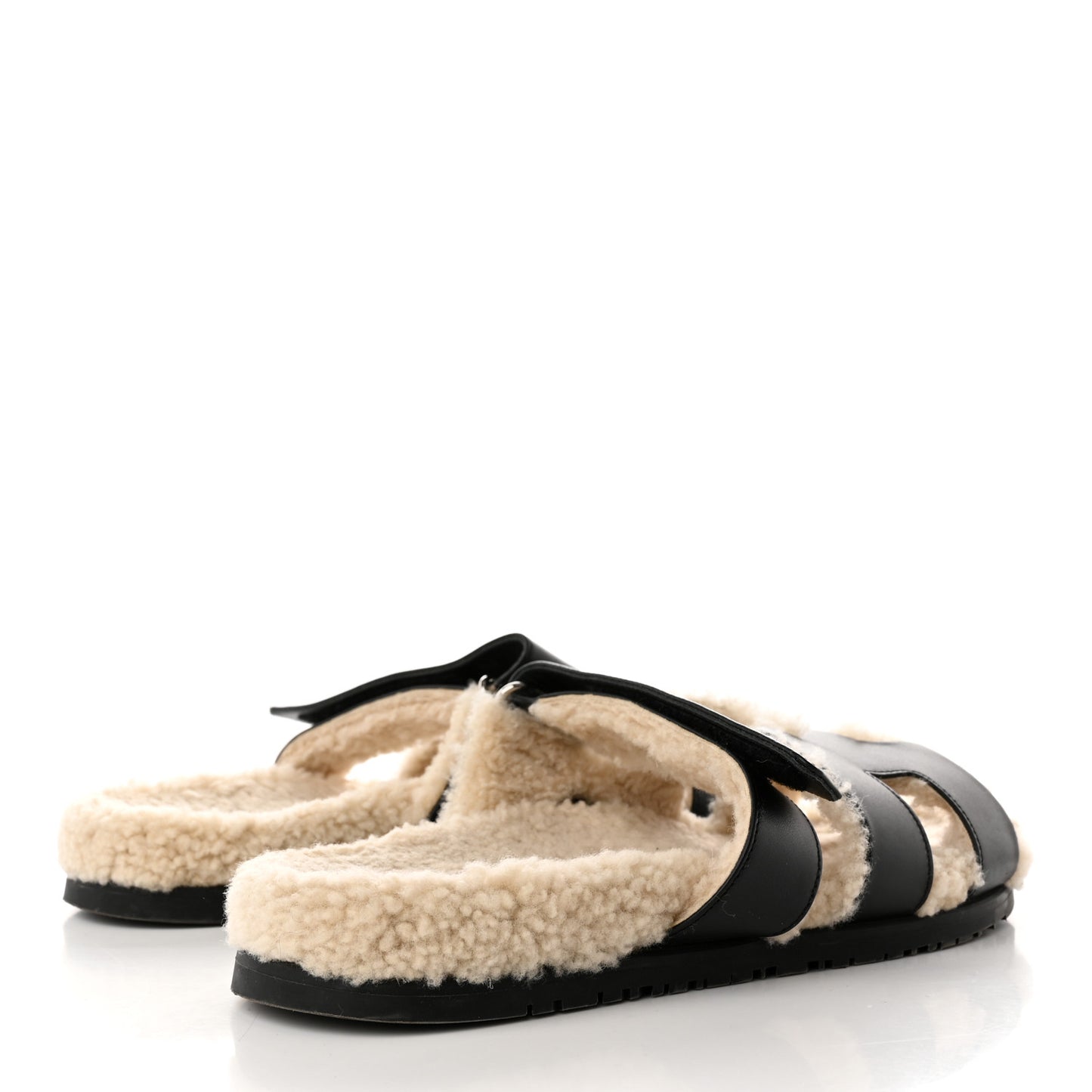 Calfskin Woolskin Womens Chypre Sandals 40.5 Black Ecru