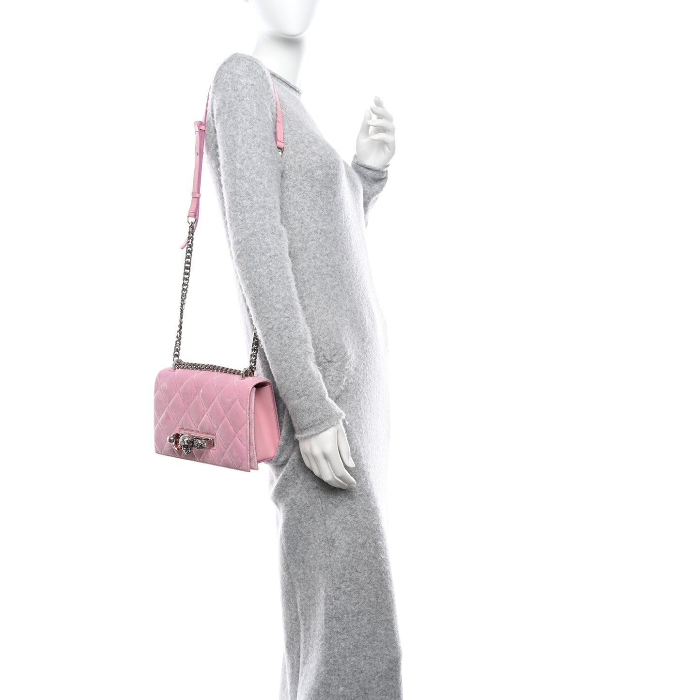 Velvet Quilted Knuckle Duster Shoulder Bag Pink