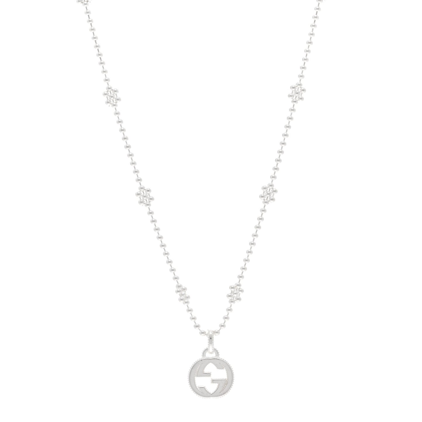 Sterling Silver Interlocking G Beaded Cluster Pendant Necklace