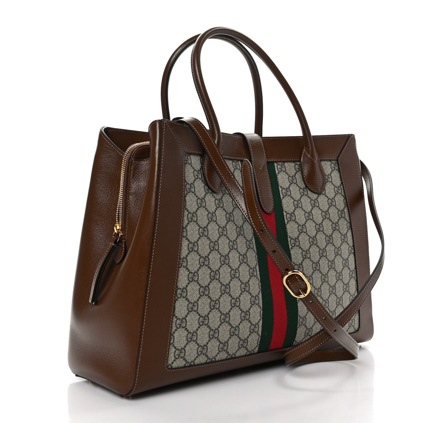 GG Supreme Monogram Azalea Calfskin Web Large Jackie 1961 Tote Beige Ebony Brown Sugar