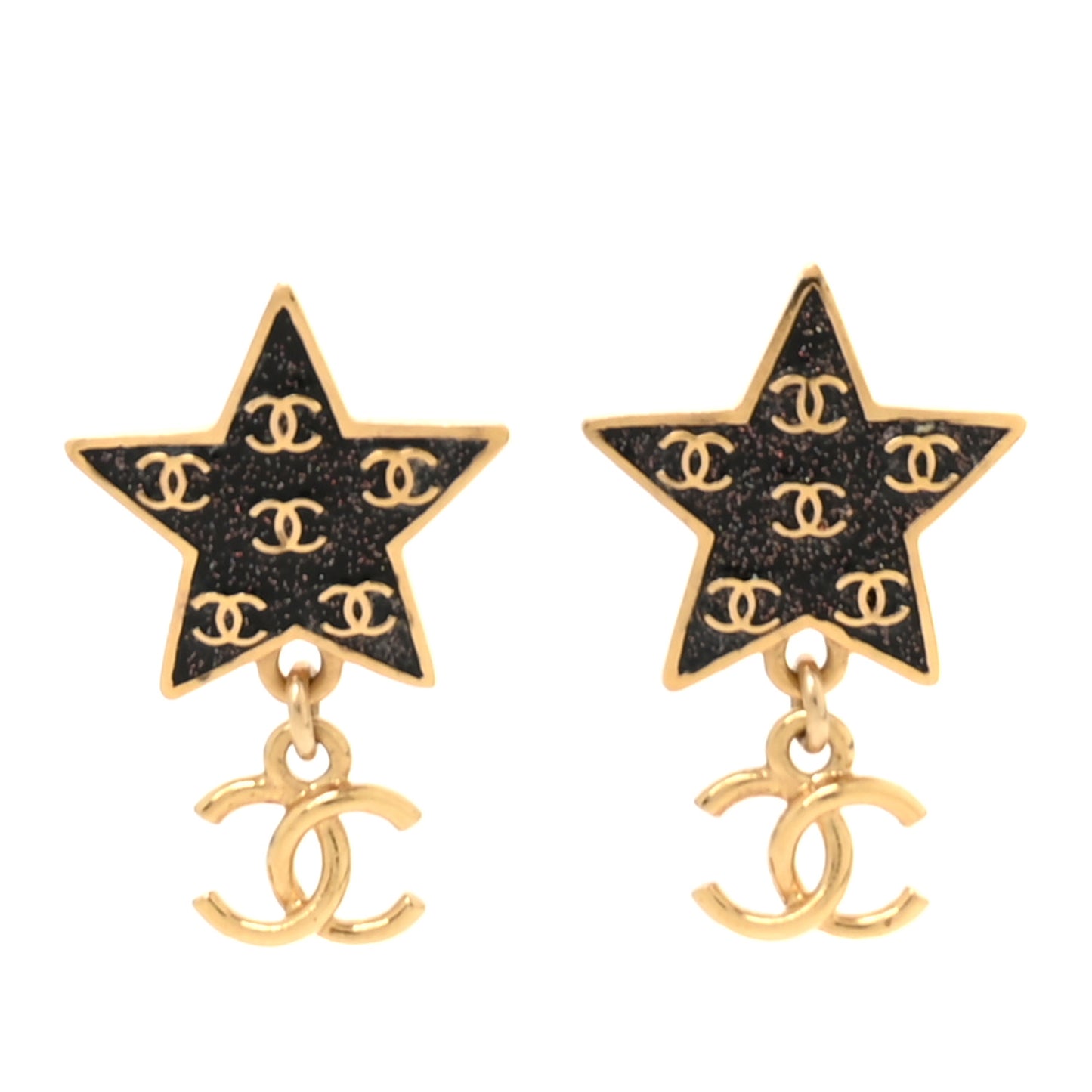 Metal Glitter Sparkle CC Star Drop Earrings Gold Navy Multicolor