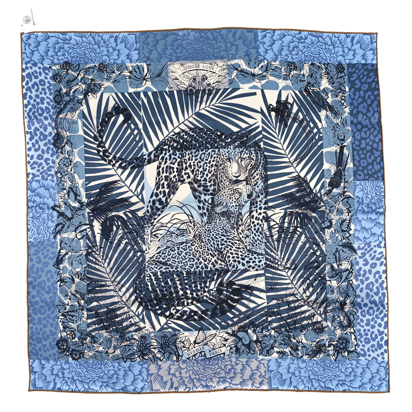 Silk Jungle Love Tampon Scarf 70 Bleu Jean White