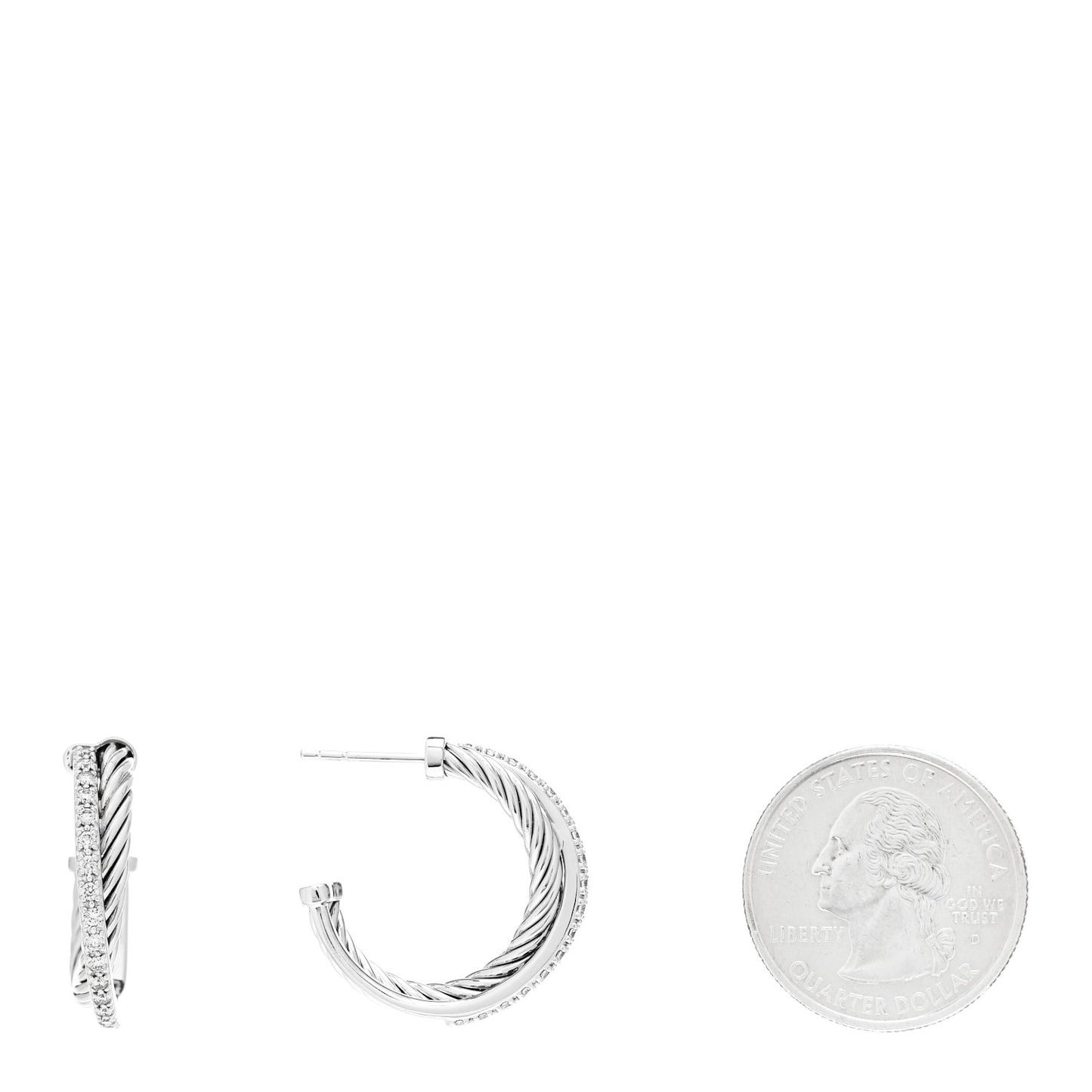 Sterling Silver 14K White Gold Diamond Small Crossover Hoop Earrings