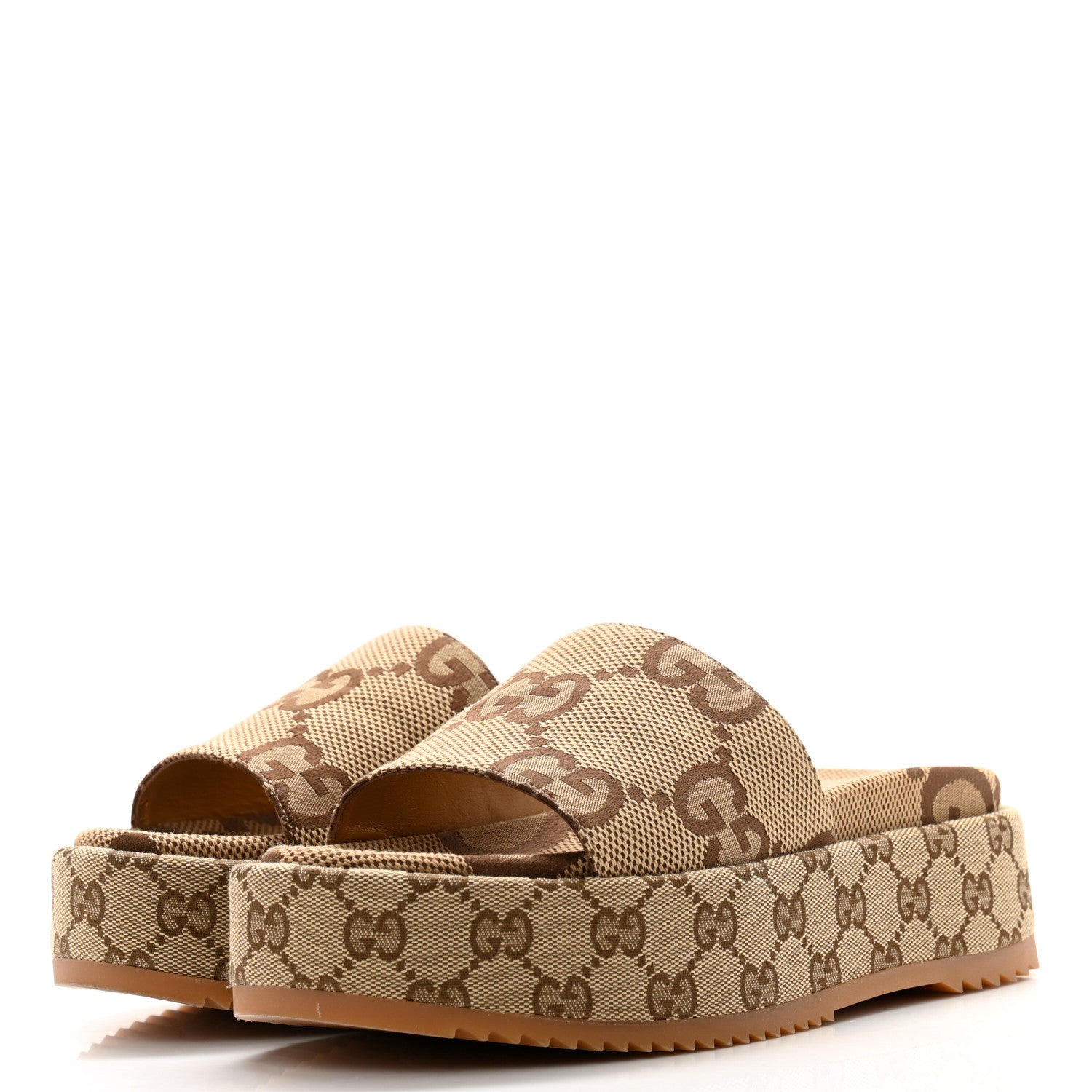 Gucci Monogram Jumbo GG Angelina Platform 55mm Slide Sandals 37 Beige 3 of 11