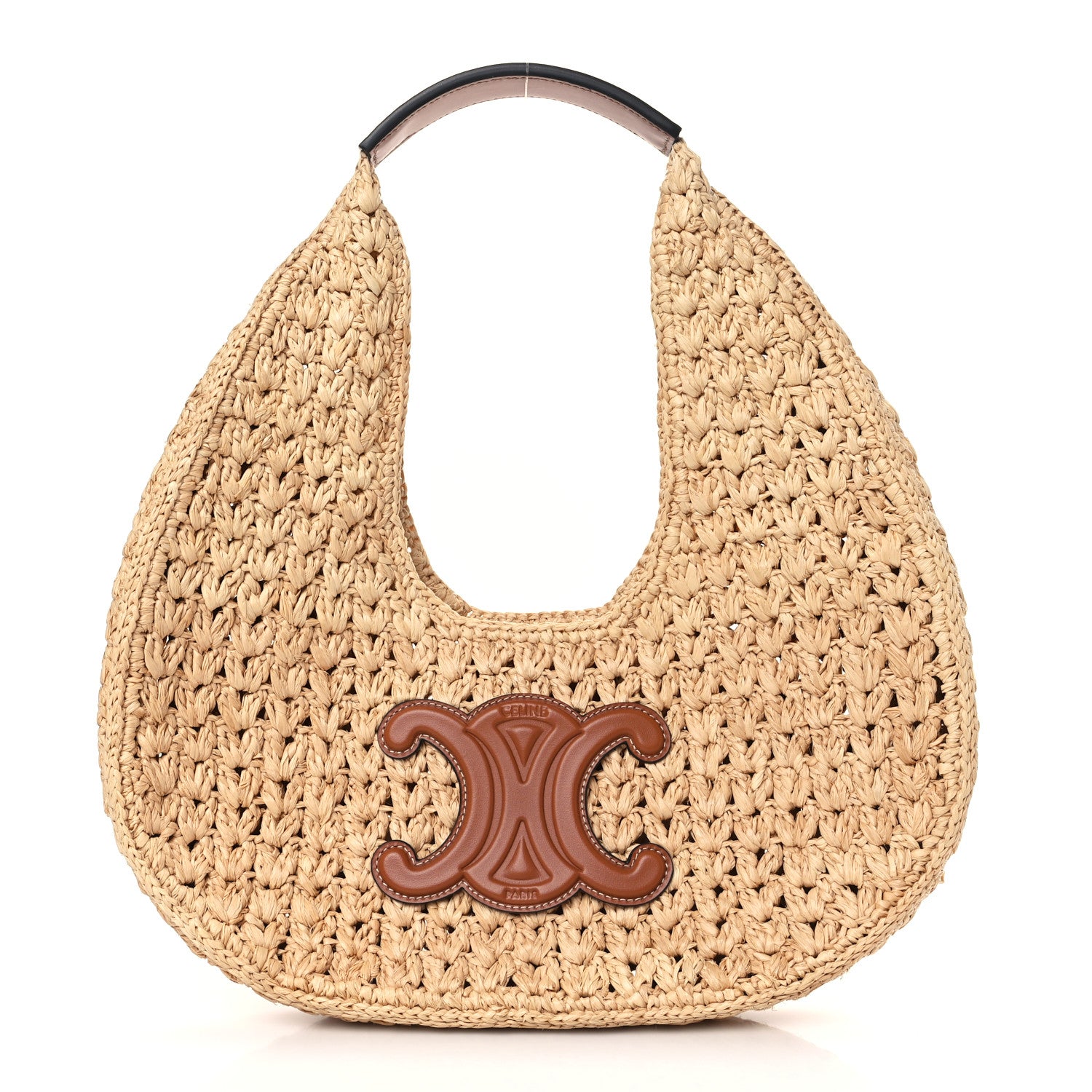 Celine Raffia Calfskin Triomphe Panier Hobo Bag Natural Tan